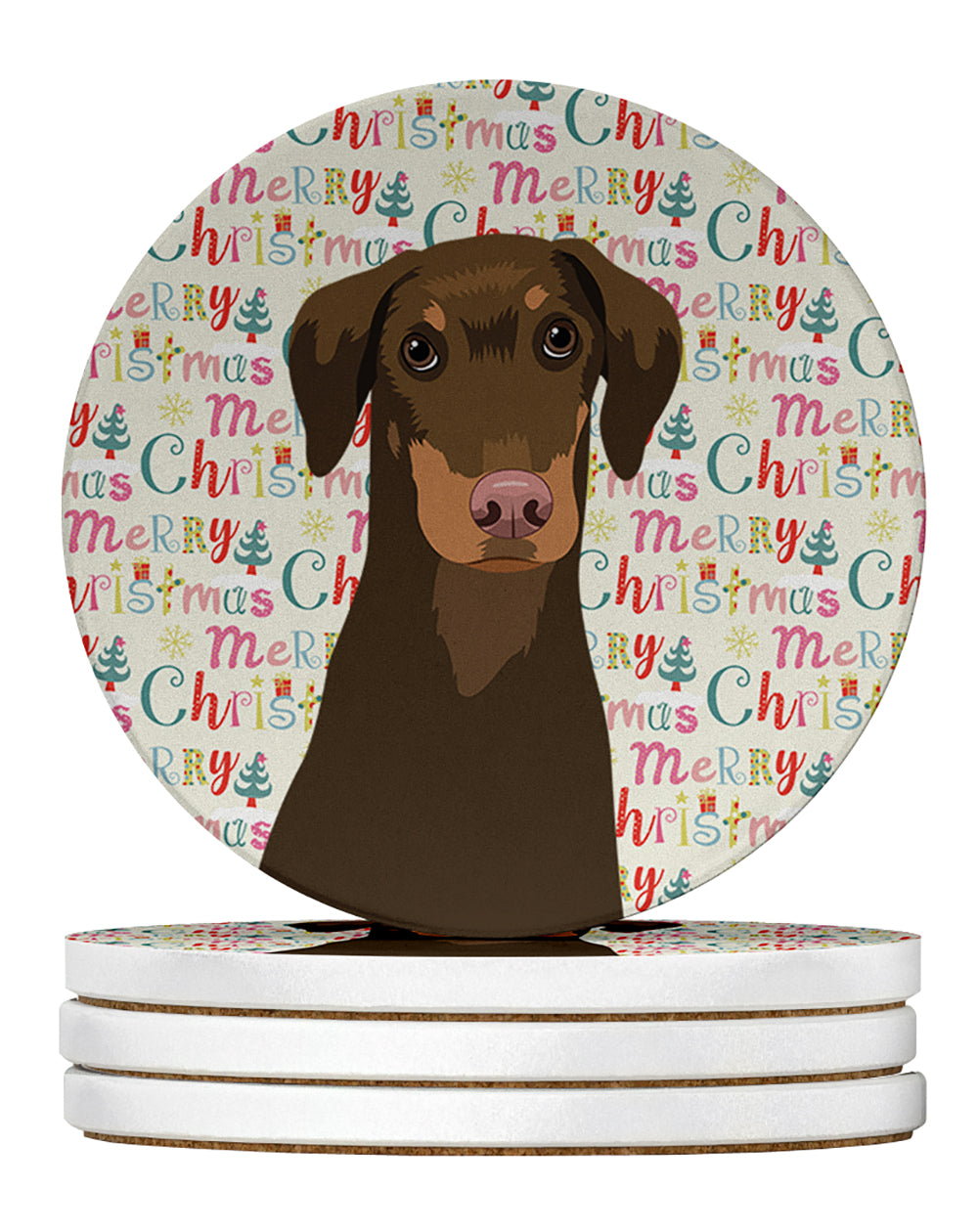 Buy this Doberman Pinscher Red and Rust Natural Ears #2 Christmas Large Sandstone Coasters Pack of 4