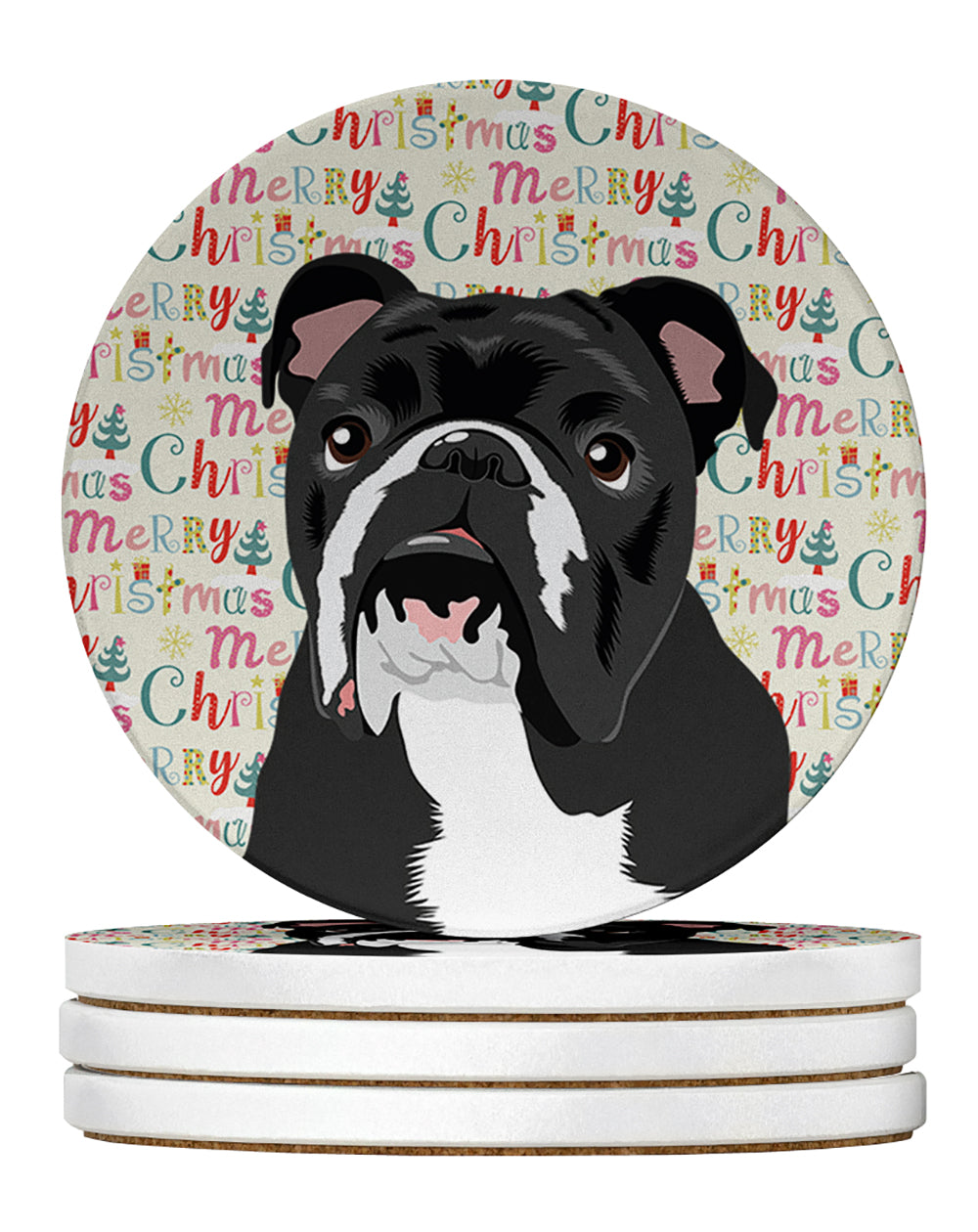 Buy this English Bulldog Black and White Christmas Large Sandstone Coasters Pack of 4