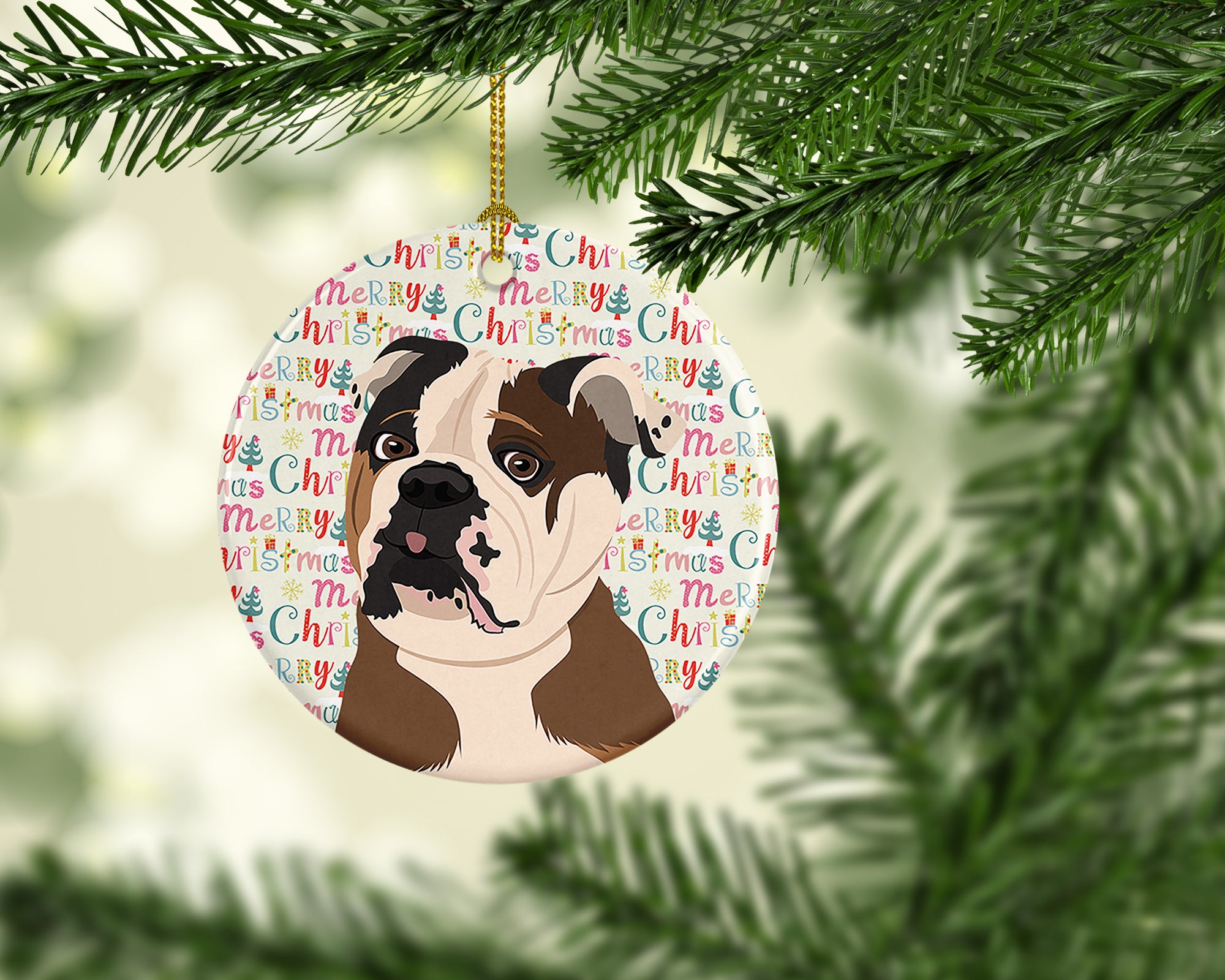 Buy this English Bulldog Chocolate Tan Christmas Ceramic Ornament