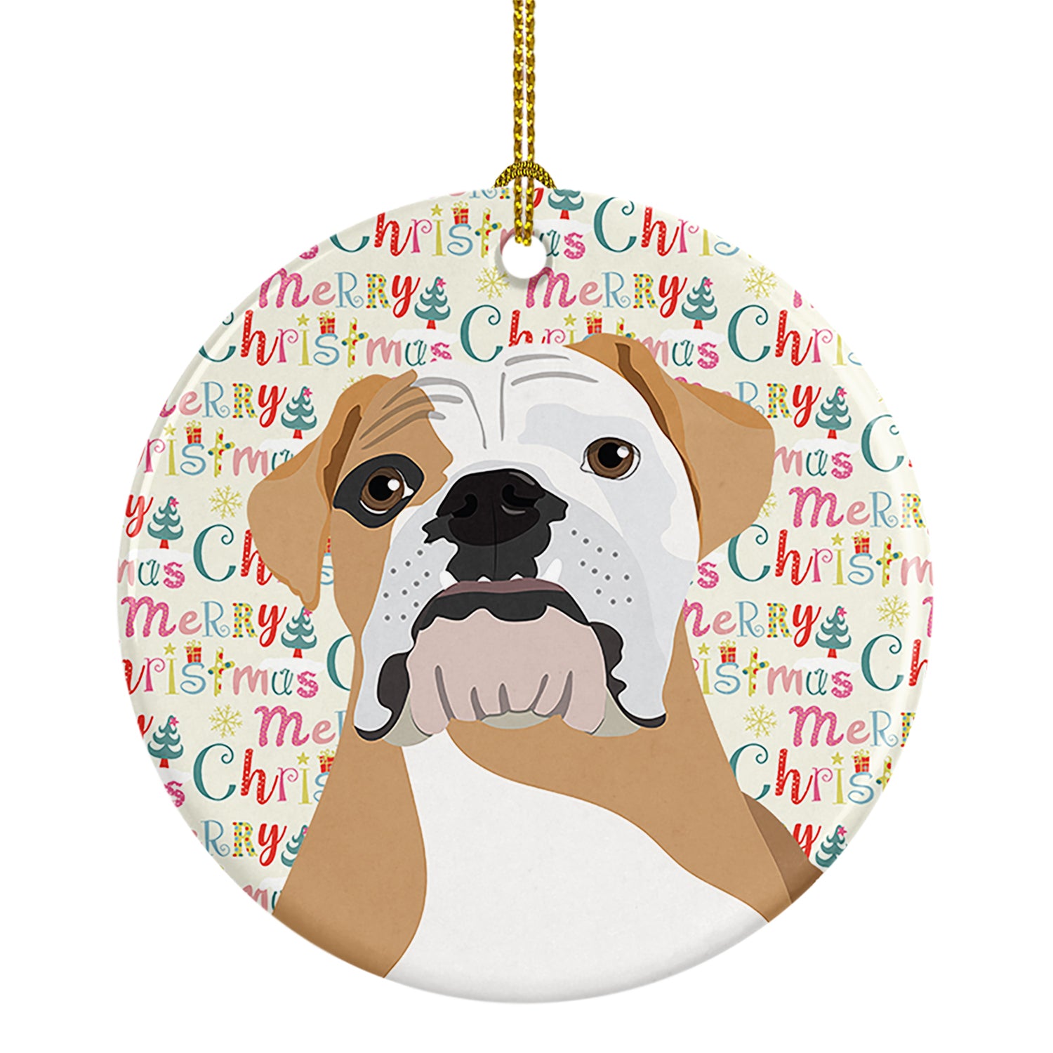 Buy this English Bulldog Fawn and White Christmas Ceramic Ornament