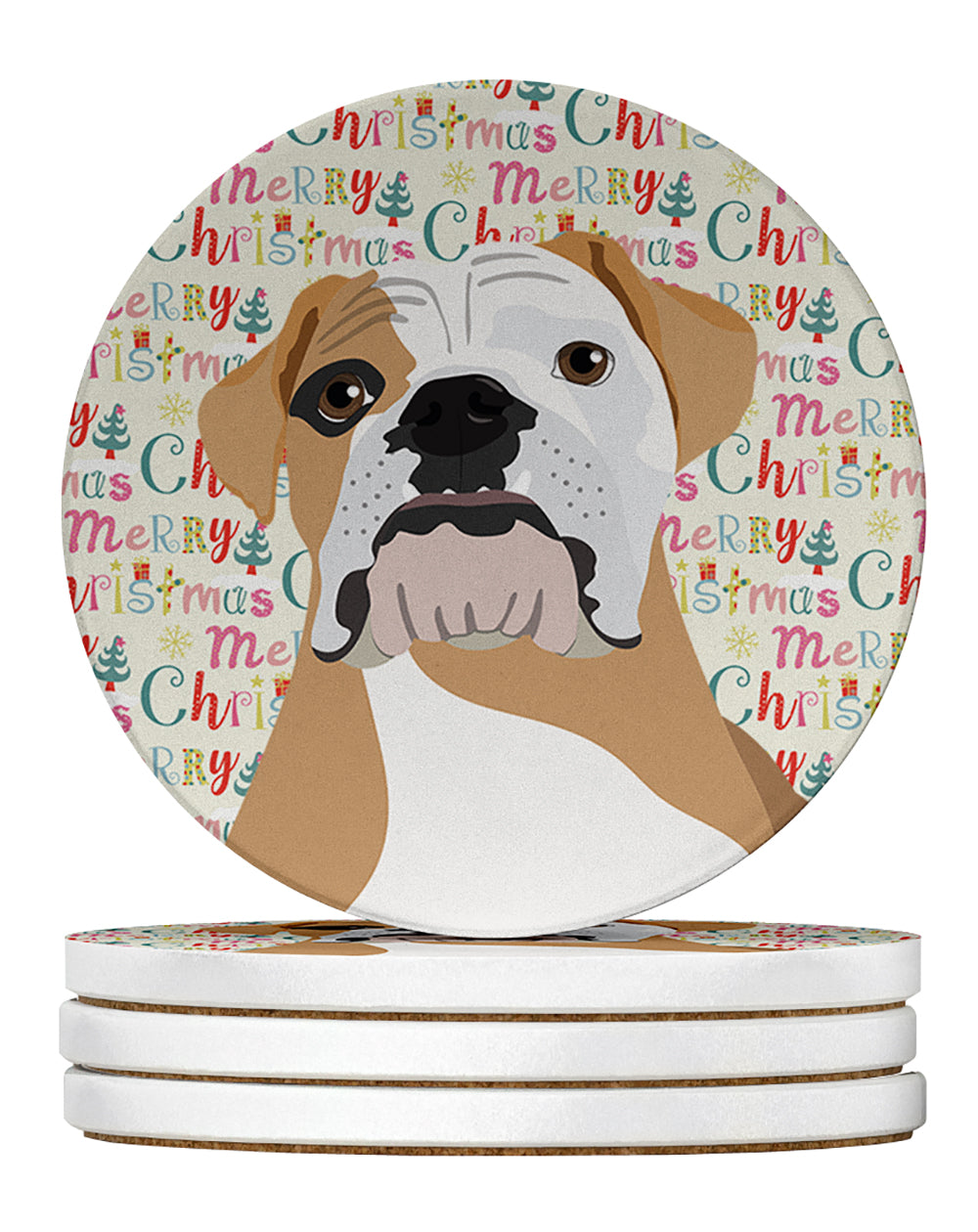 Buy this English Bulldog Fawn and White Christmas Large Sandstone Coasters Pack of 4