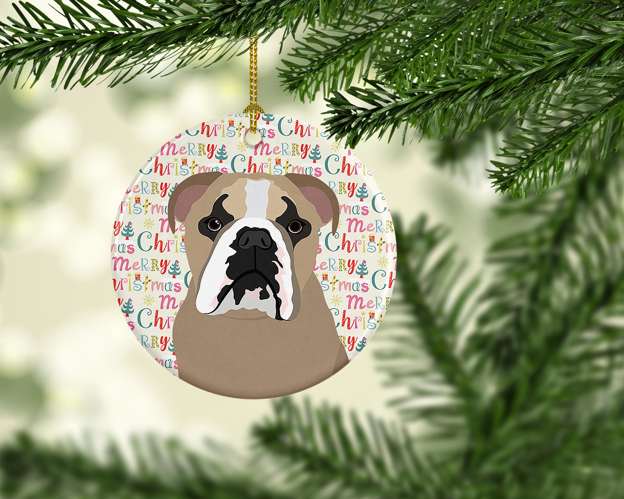 English Bulldog Lilac Tricolor Christmas Ceramic Ornament - the-store.com