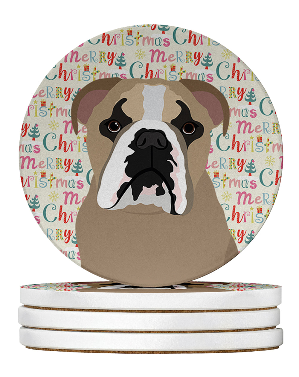 Buy this English Bulldog Lilac Tricolor Christmas Large Sandstone Coasters Pack of 4