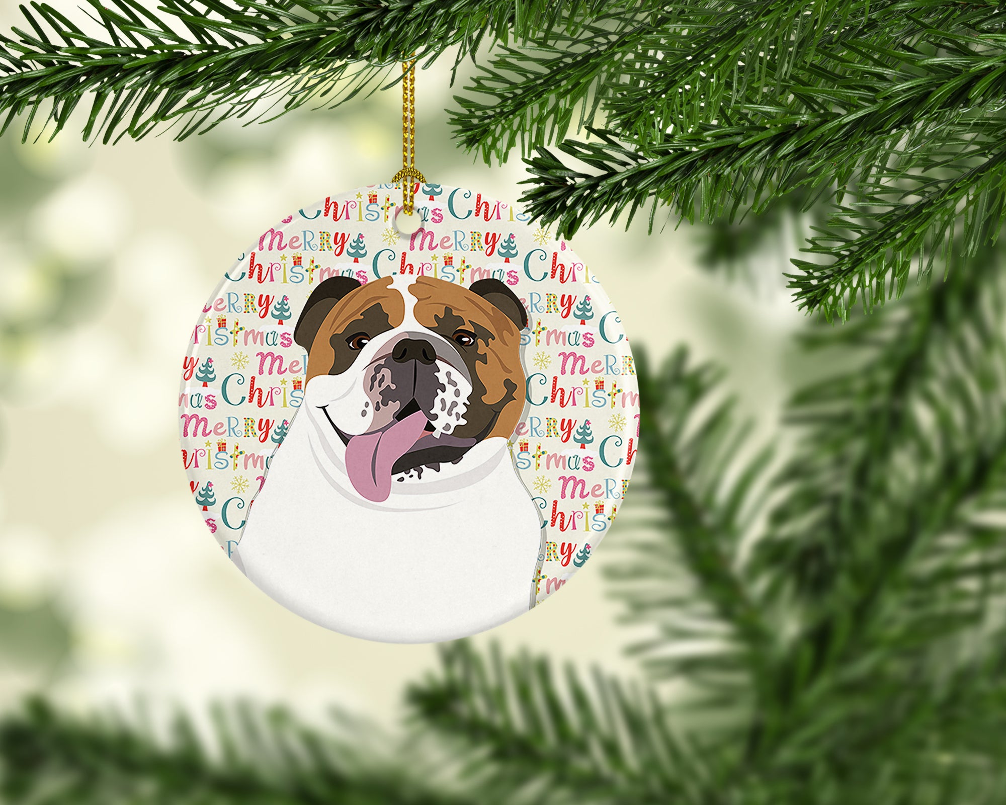 English Bulldog Tricolor #1 Christmas Ceramic Ornament - the-store.com