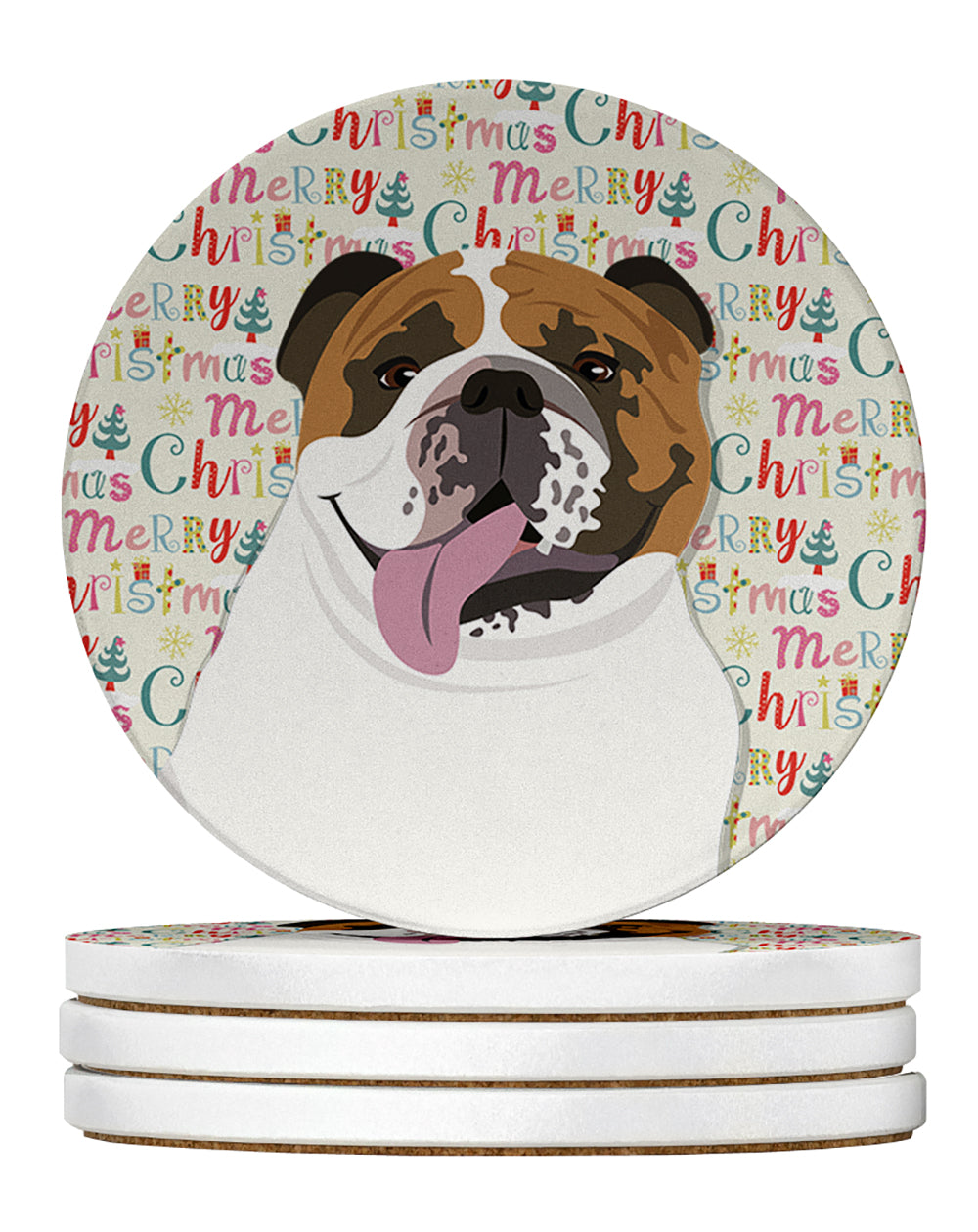 Buy this English Bulldog Tricolor #1 Christmas Large Sandstone Coasters Pack of 4