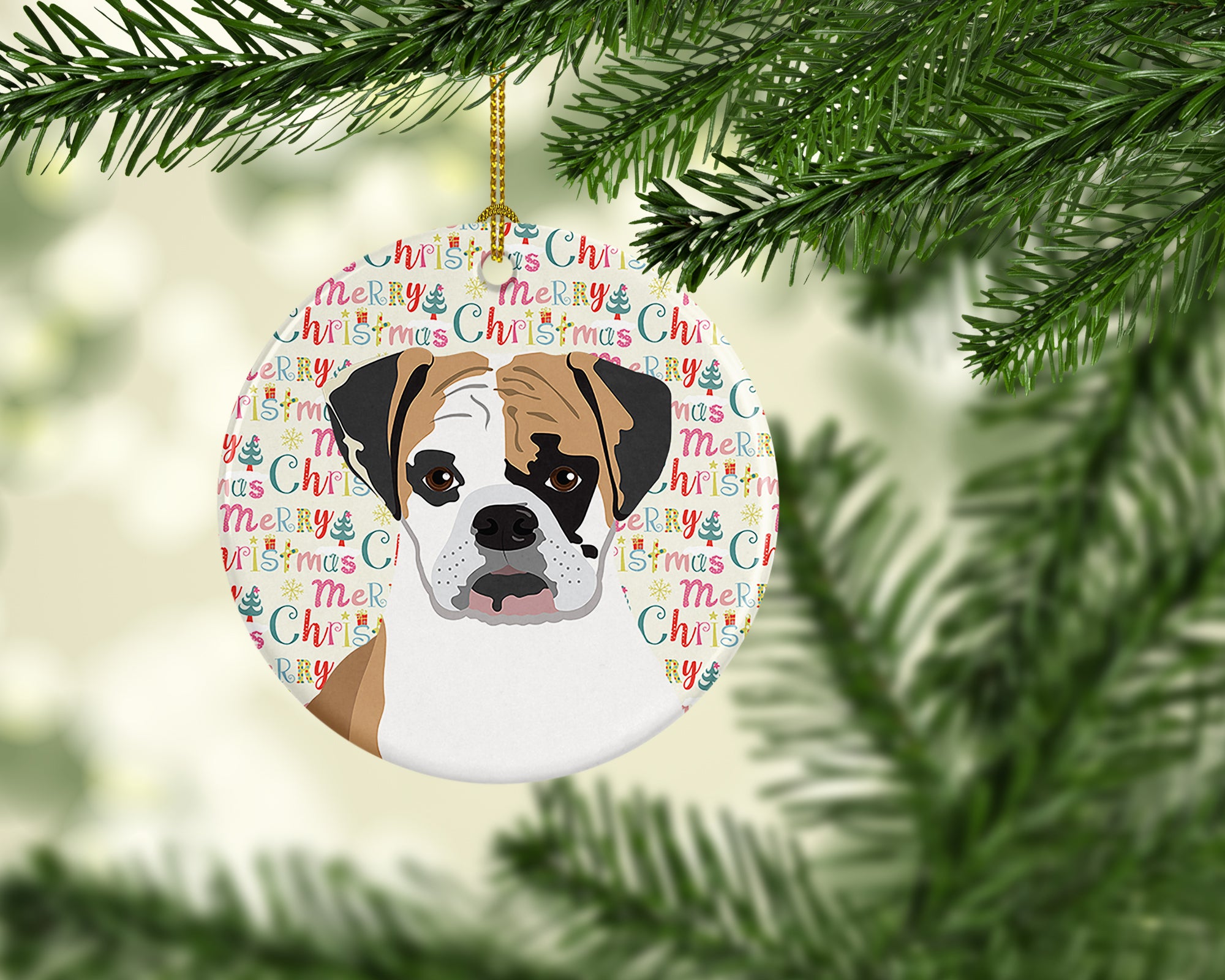 English Bulldog Tricolor #2 Christmas Ceramic Ornament - the-store.com