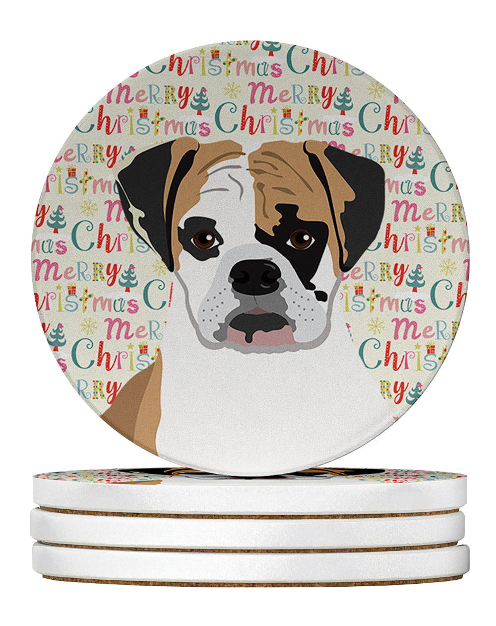 Buy this English Bulldog Tricolor #2 Christmas Large Sandstone Coasters Pack of 4