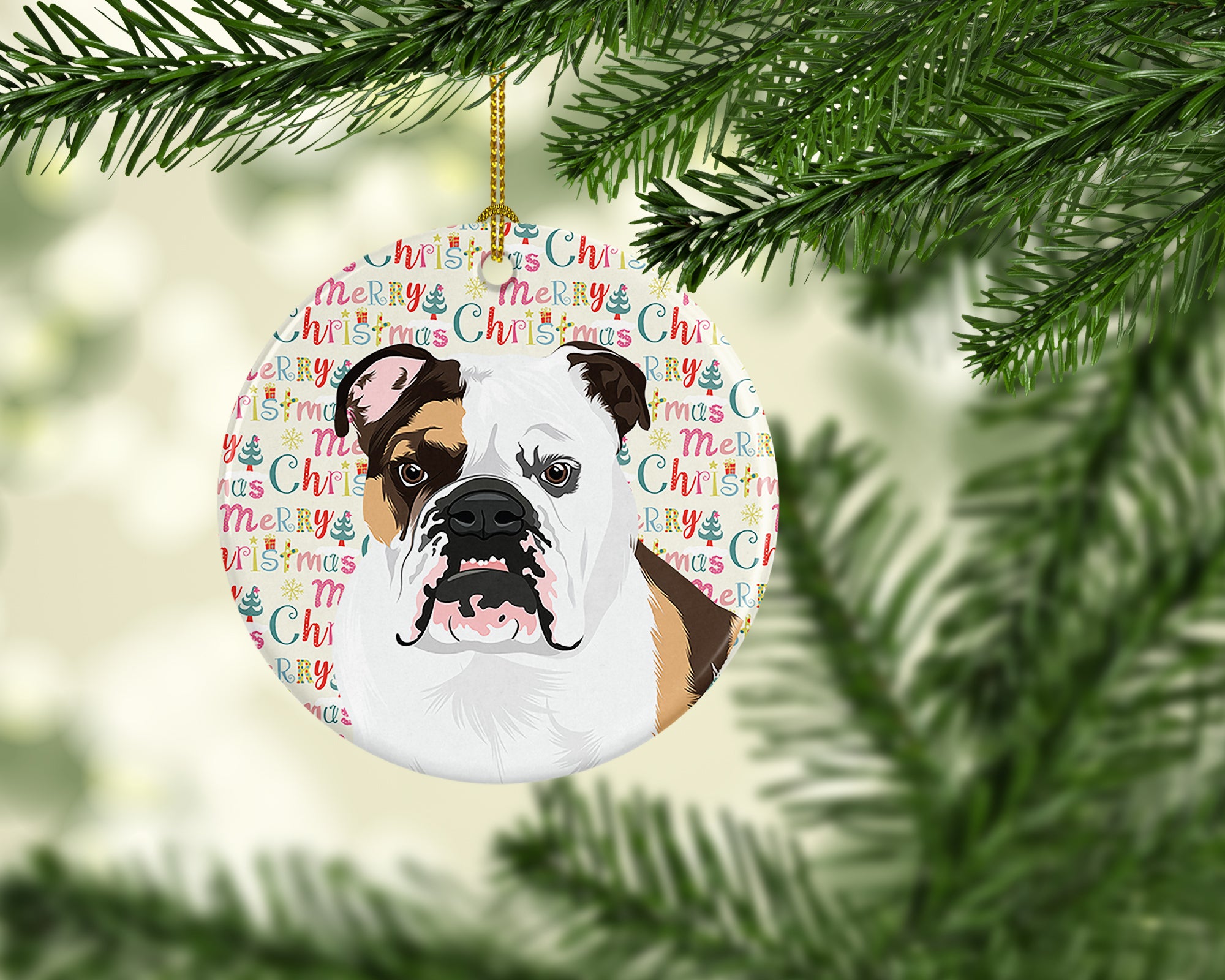 English Bulldog Tricolor #3 Christmas Ceramic Ornament - the-store.com