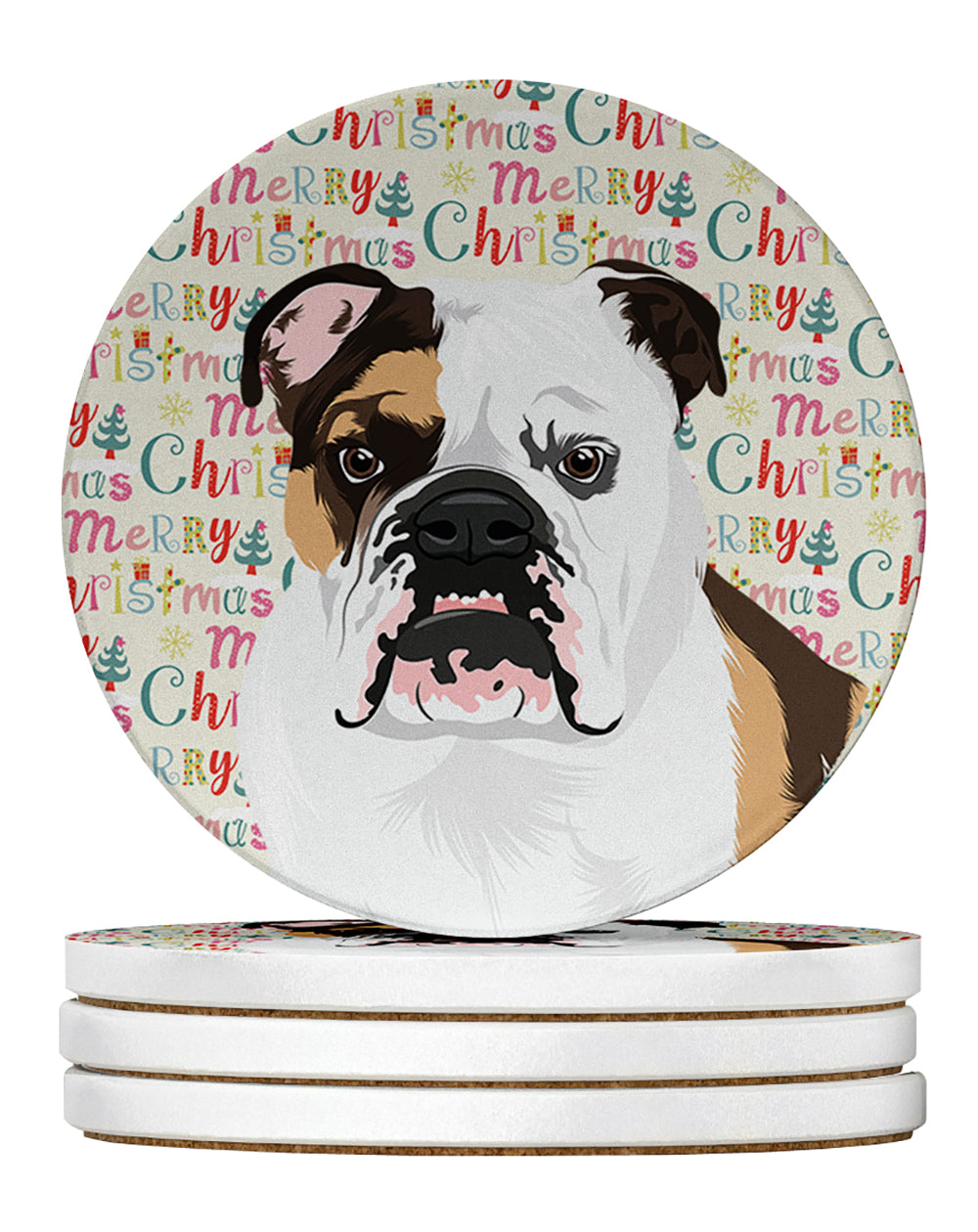 Buy this English Bulldog Tricolor #3 Christmas Large Sandstone Coasters Pack of 4