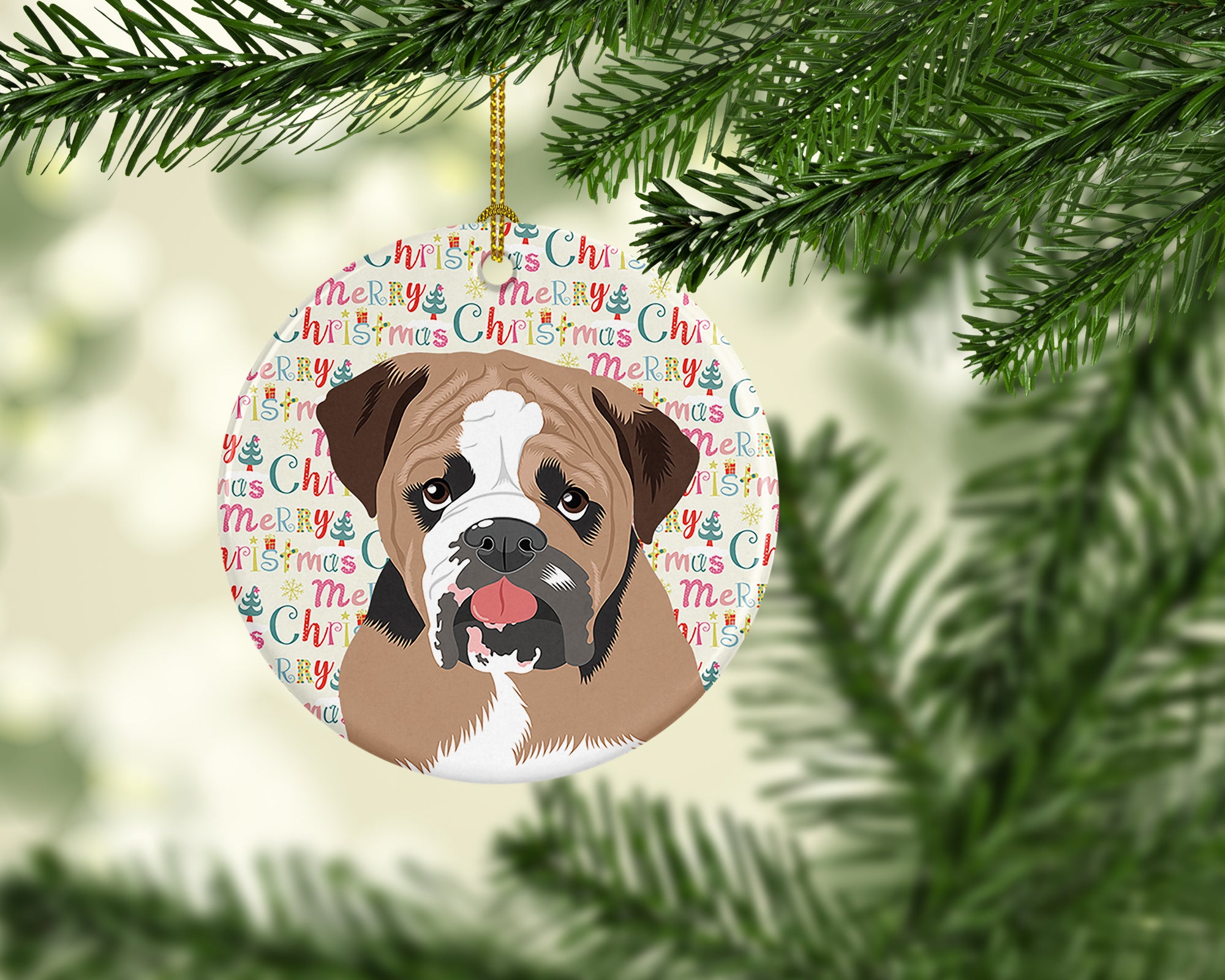 Buy this English Bulldog Tricolor #4 Christmas Ceramic Ornament