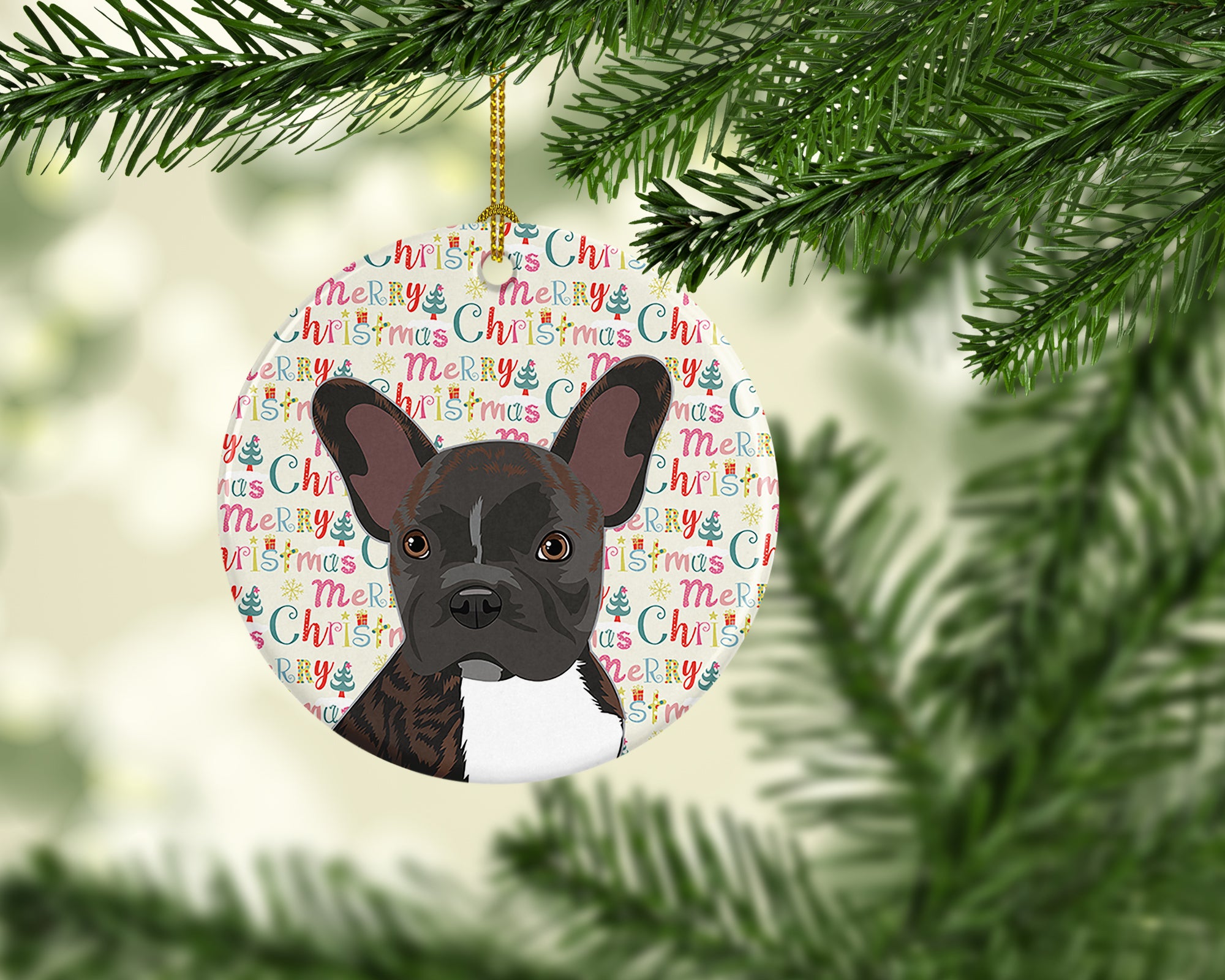 French Bulldog Brindle #2 Christmas Ceramic Ornament - the-store.com