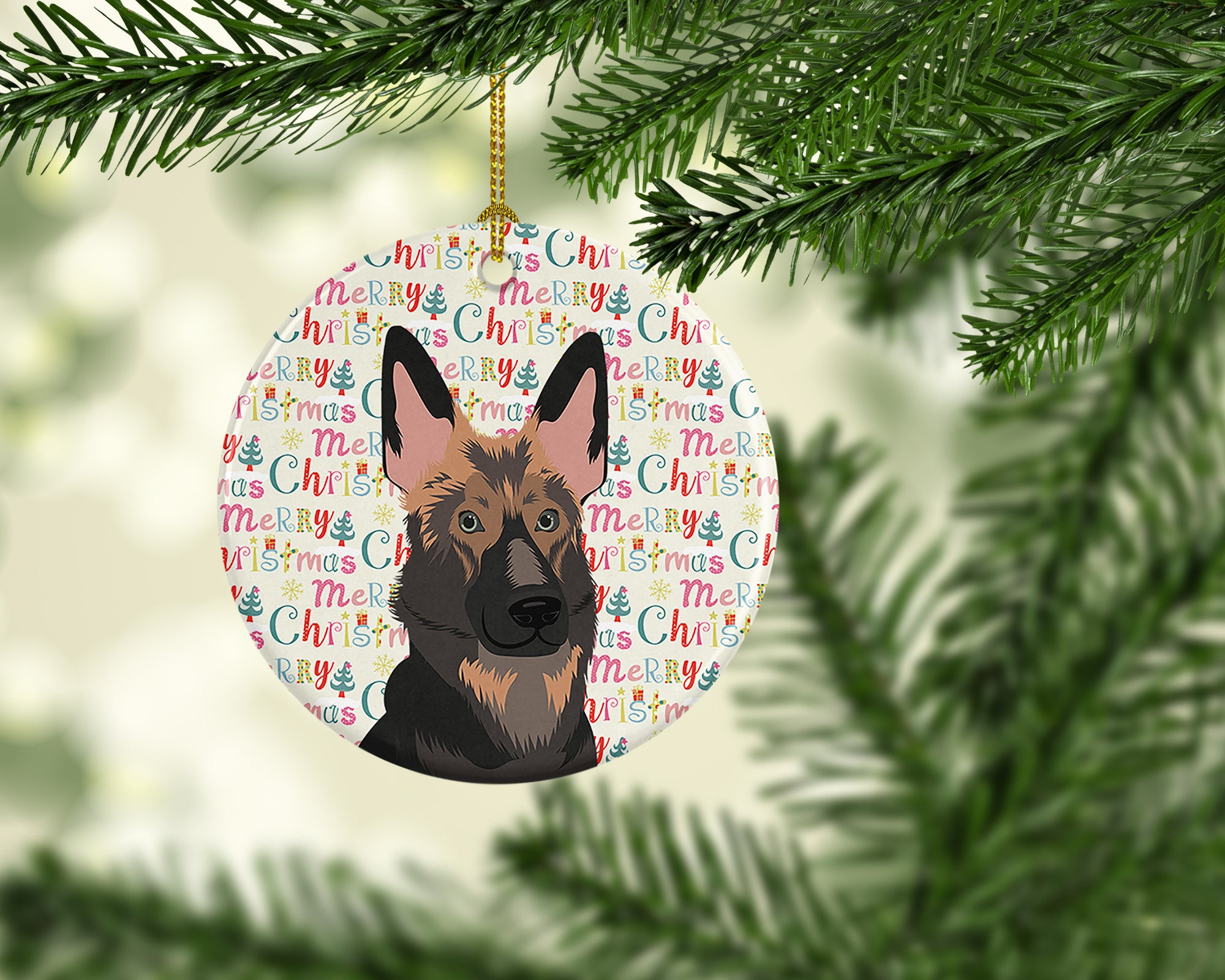 German Shepherd Puppy Christmas Ceramic Ornament - the-store.com