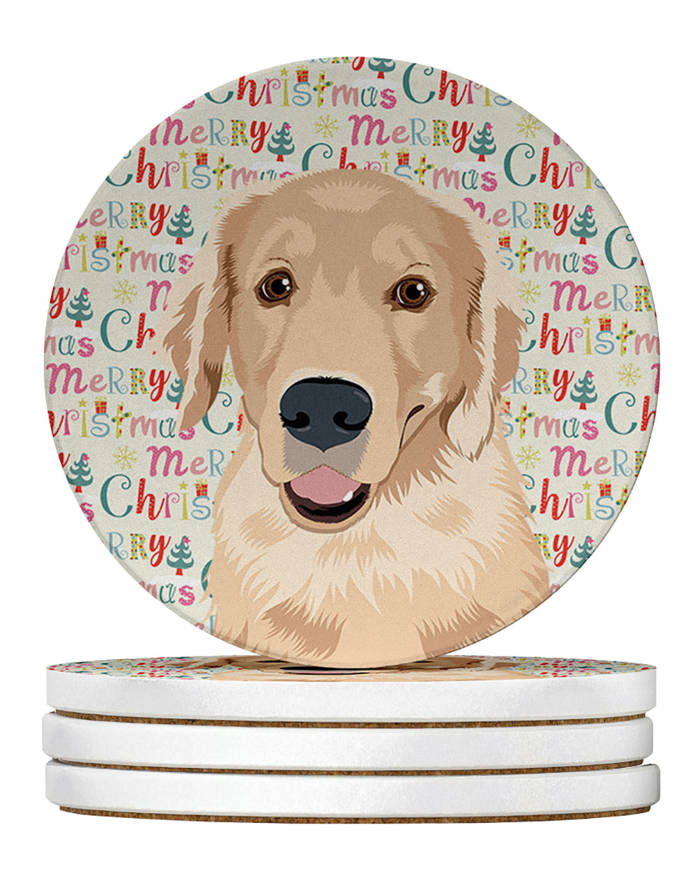 Buy this Golden Retriever Fawn #2 Christmas Large Sandstone Coasters Pack of 4