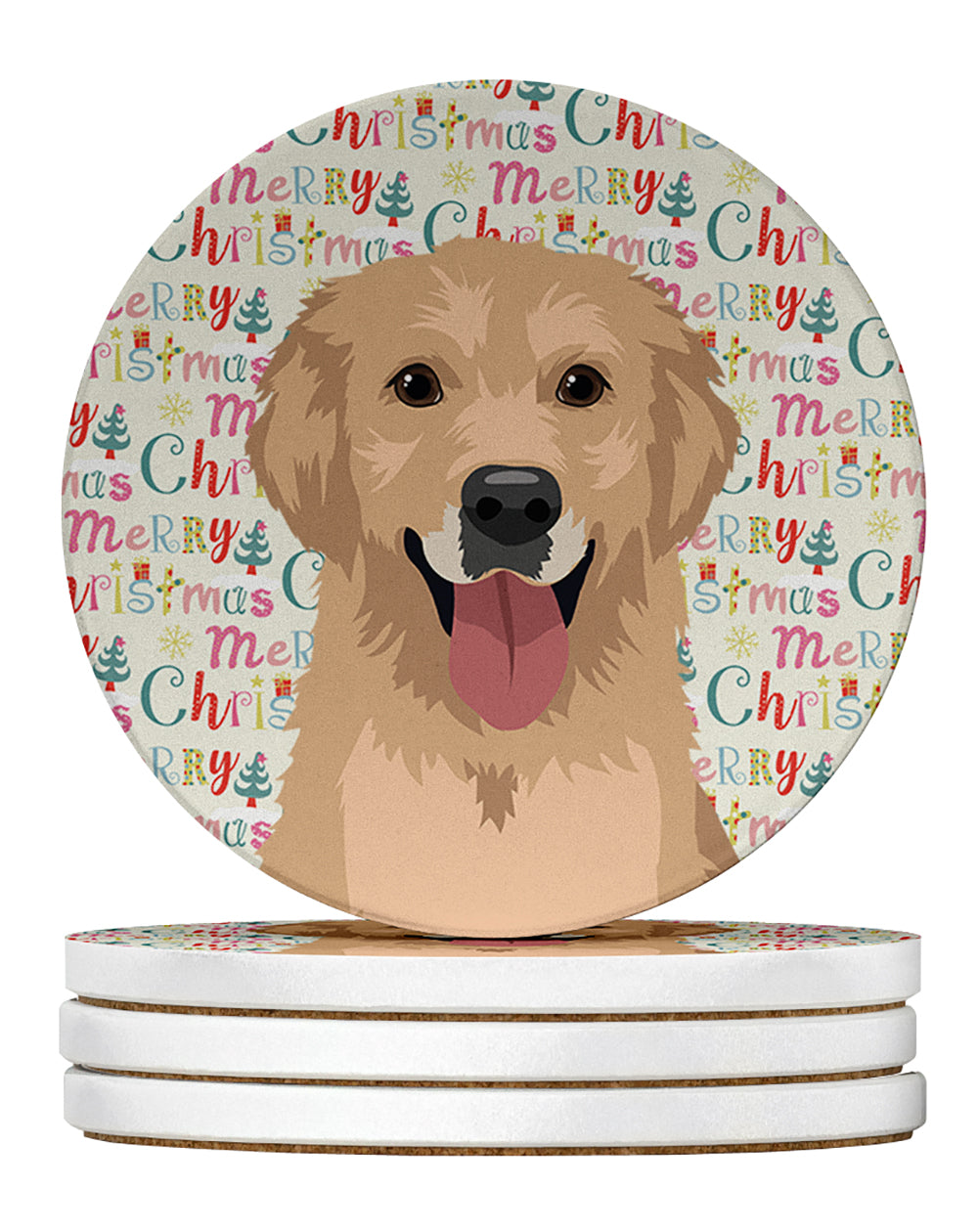 Buy this Golden Retriever Fawn #3 Christmas Large Sandstone Coasters Pack of 4
