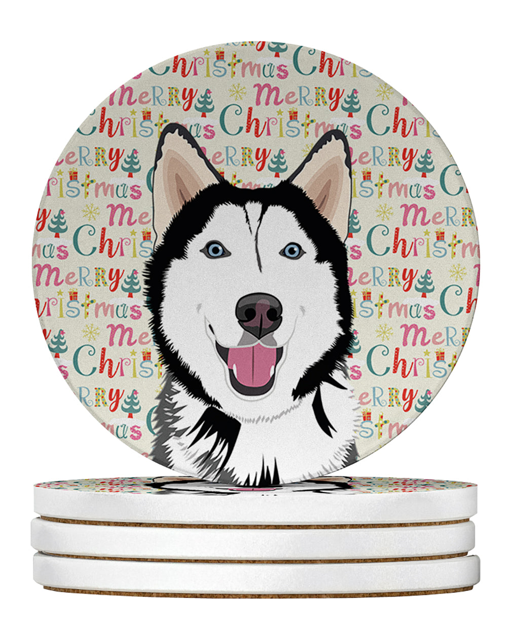 Buy this Siberian Husky Black and White #1 Christmas Large Sandstone Coasters Pack of 4