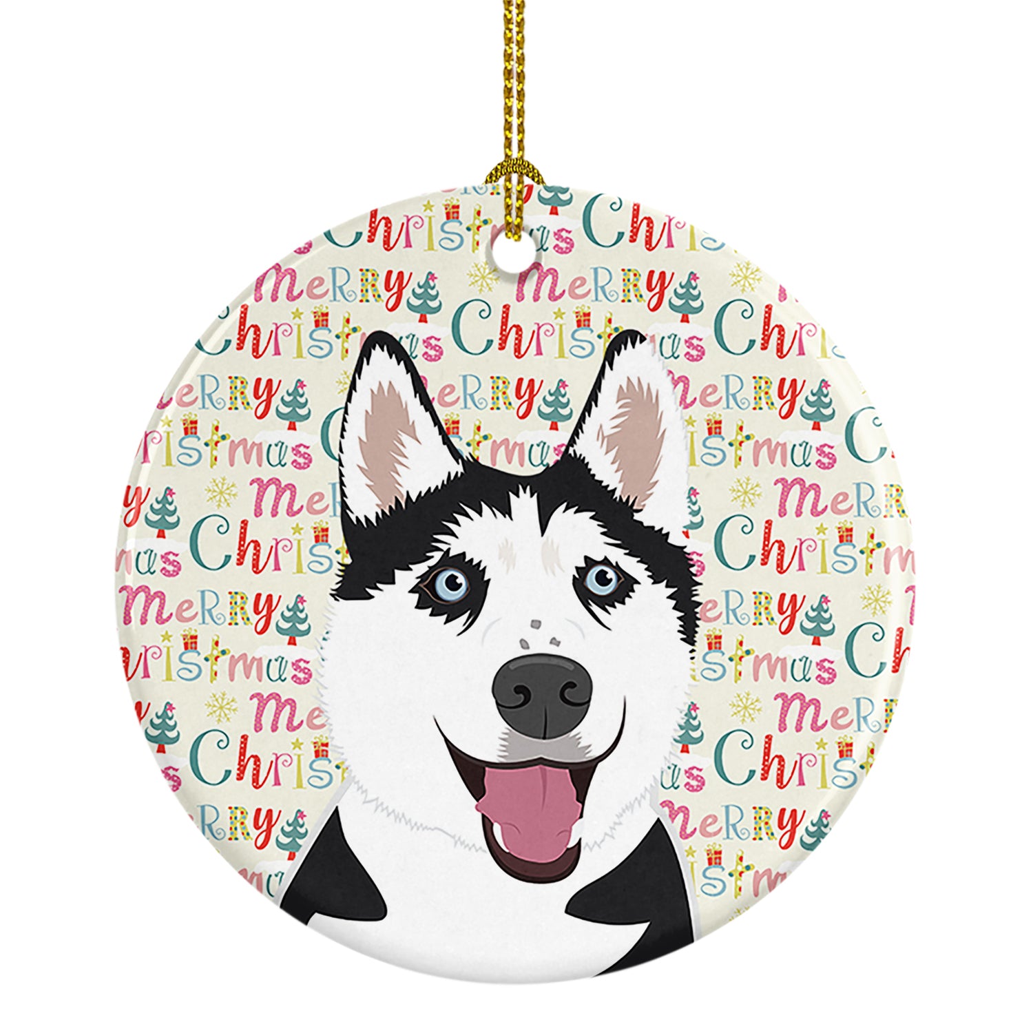 Buy this Siberian Husky Black and White #2 Christmas Ceramic Ornament