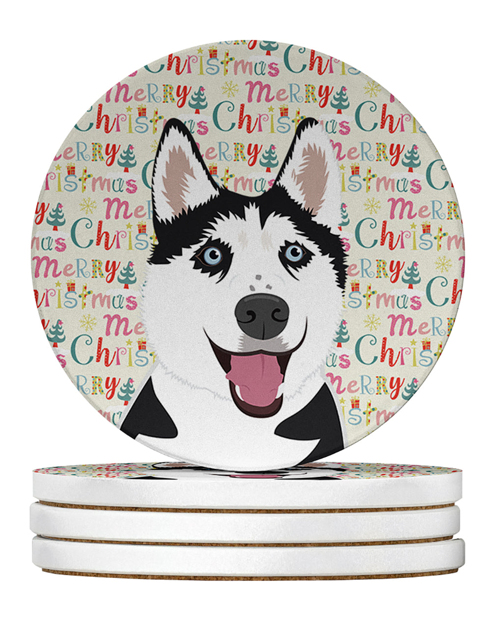 Buy this Siberian Husky Black and White #2 Christmas Large Sandstone Coasters Pack of 4