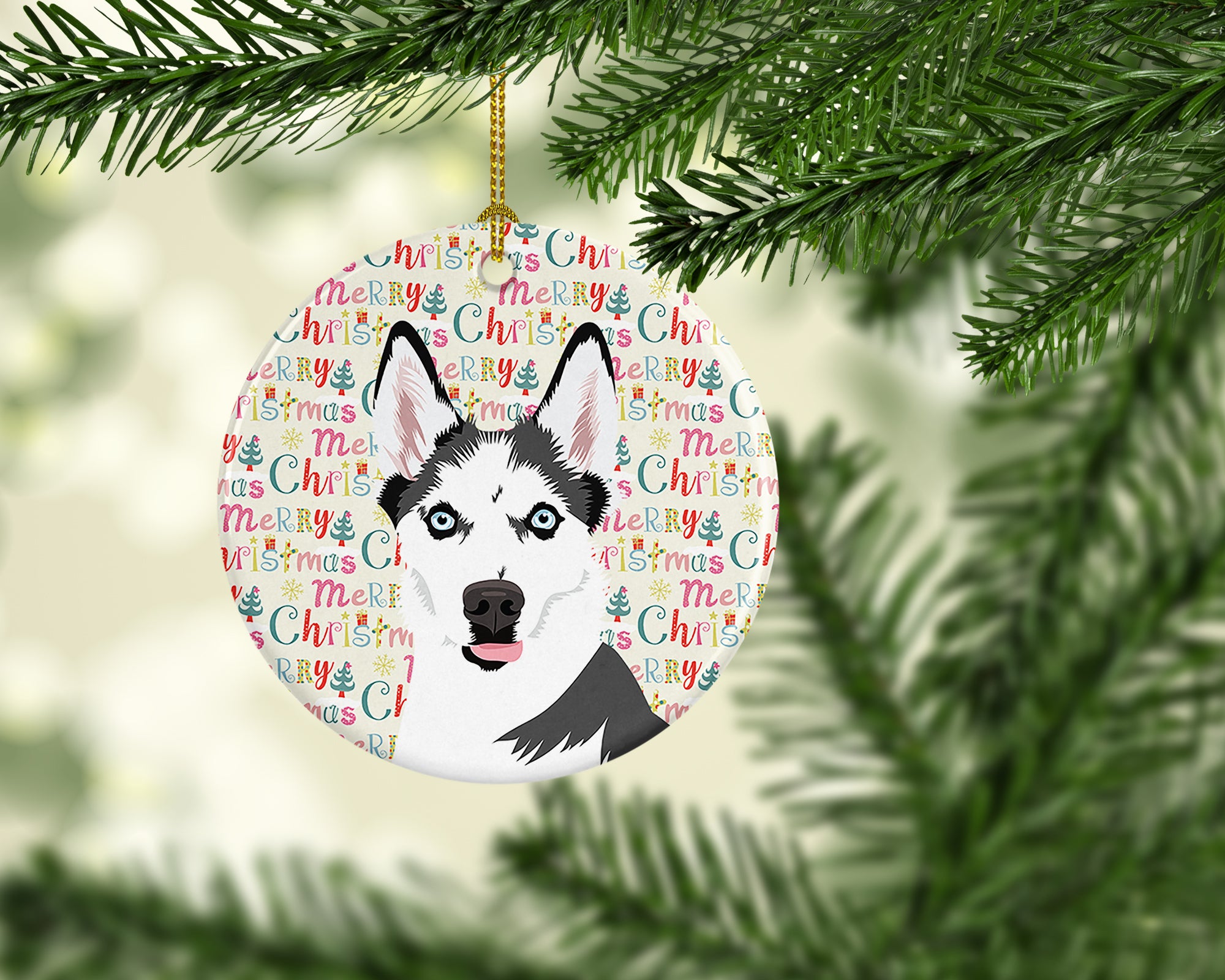 Siberian Husky Puppy Christmas Ceramic Ornament - the-store.com