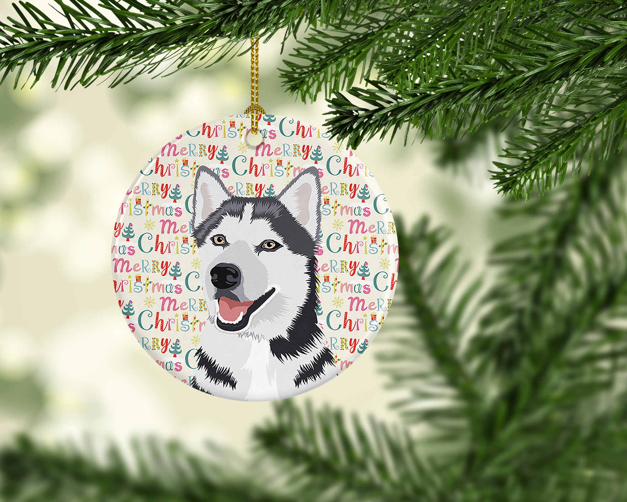 Siberian Husky Silver and White #1 Christmas Ceramic Ornament - the-store.com