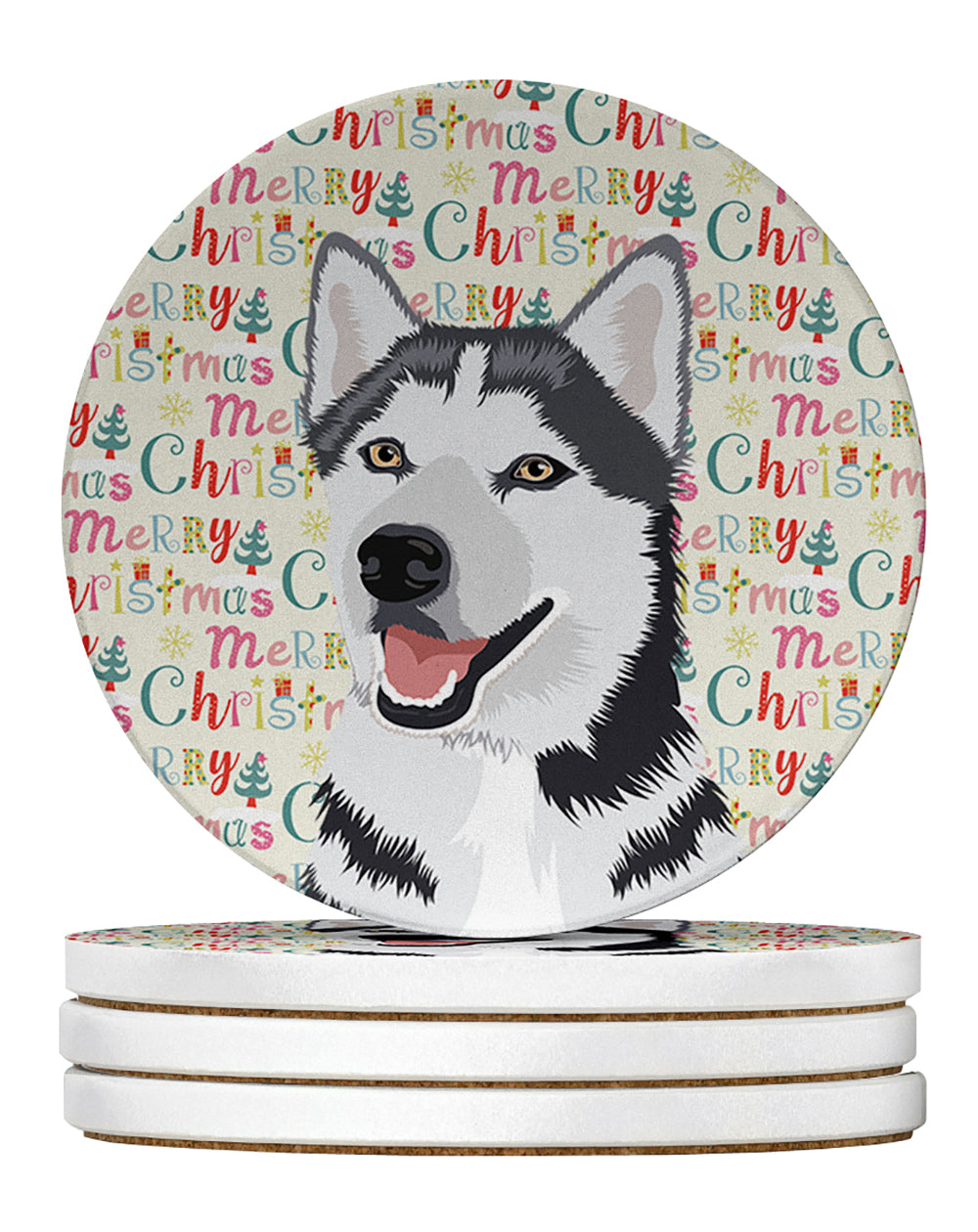 Buy this Siberian Husky Silver and White #1 Christmas Large Sandstone Coasters Pack of 4