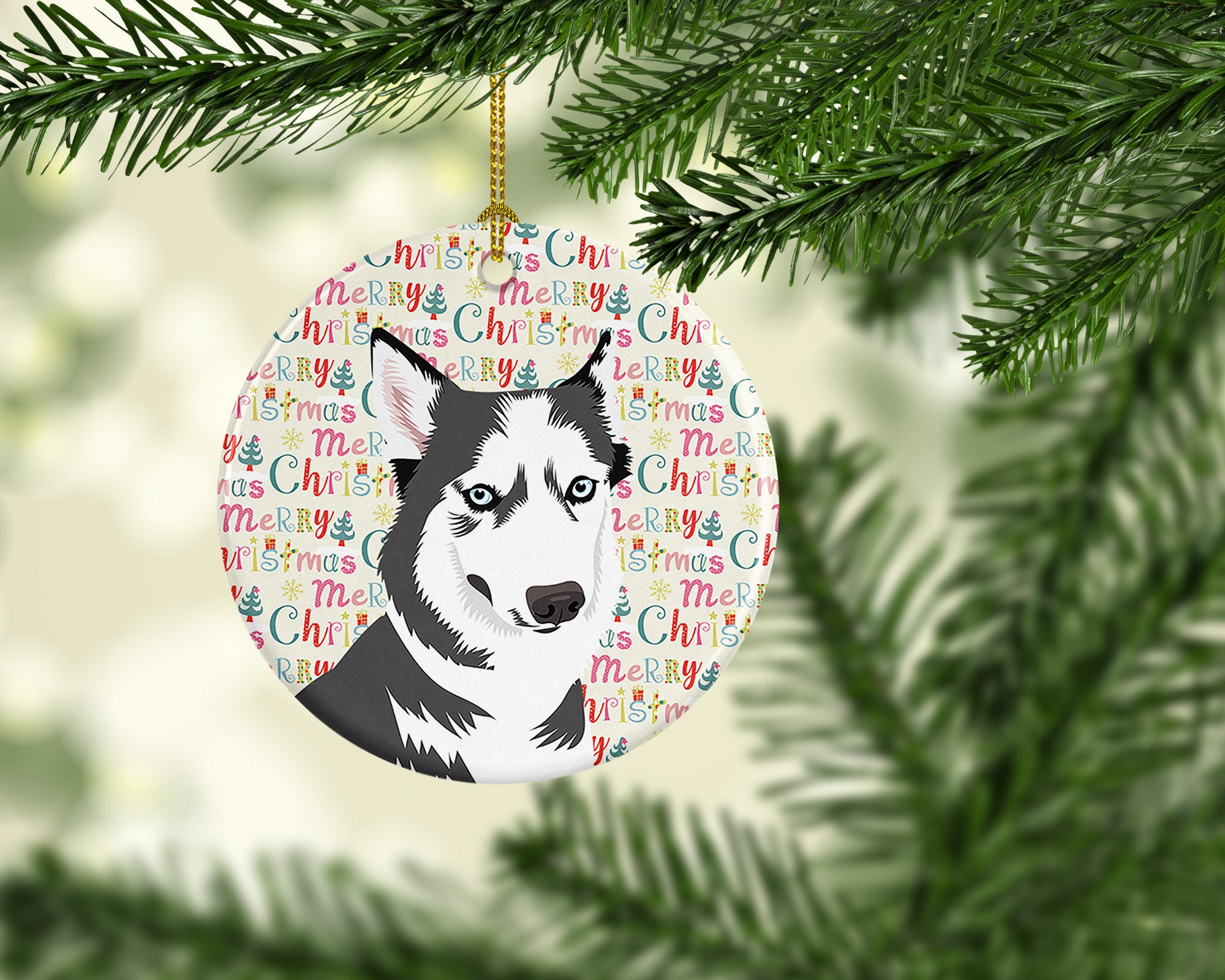 Siberian Husky Silver and White #2 Christmas Ceramic Ornament - the-store.com