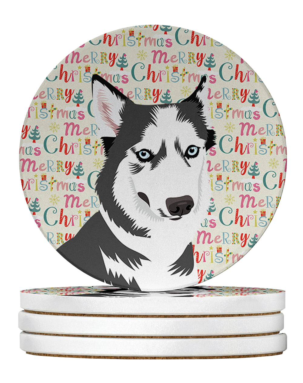 Buy this Siberian Husky Silver and White #2 Christmas Large Sandstone Coasters Pack of 4