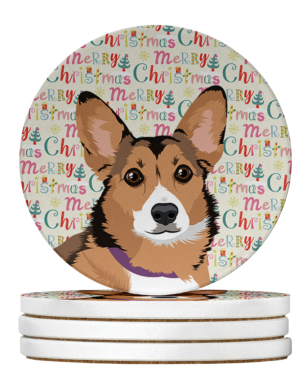 Buy this Pembroke Welsh Corgi Sable and White Christmas Large Sandstone Coasters Pack of 4