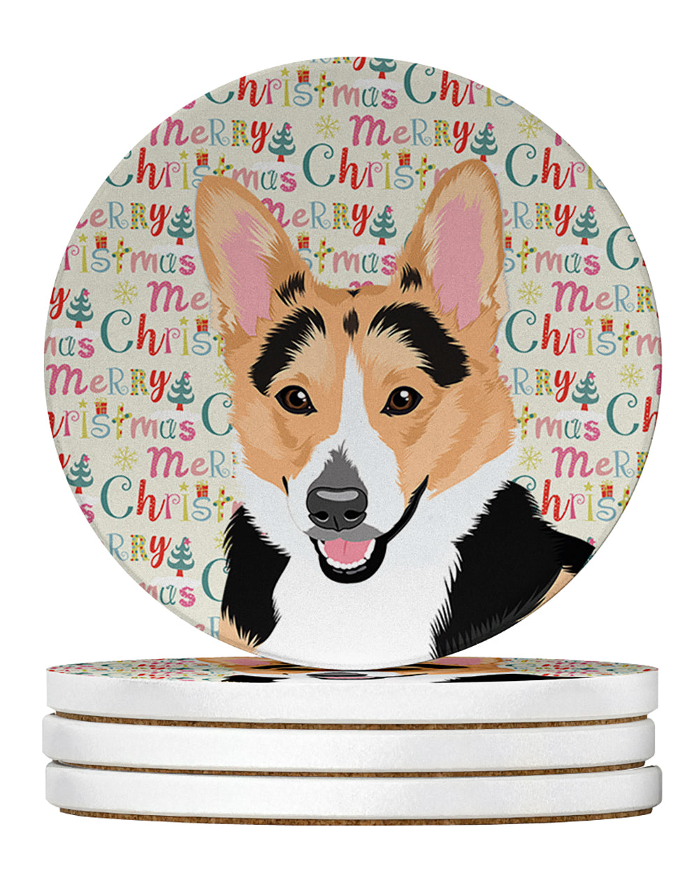 Buy this Pembroke Welsh Corgi Tricolor Red-Headed Christmas Large Sandstone Coasters Pack of 4