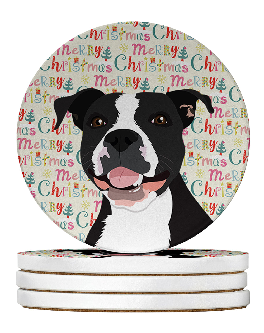 Buy this Pit Bull Black #3 Christmas Large Sandstone Coasters Pack of 4