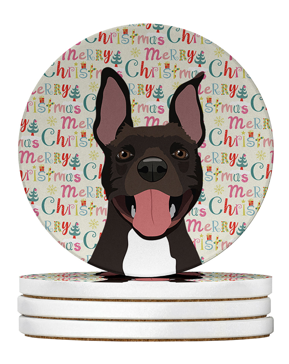 Buy this Pit Bull Black #4 Christmas Large Sandstone Coasters Pack of 4