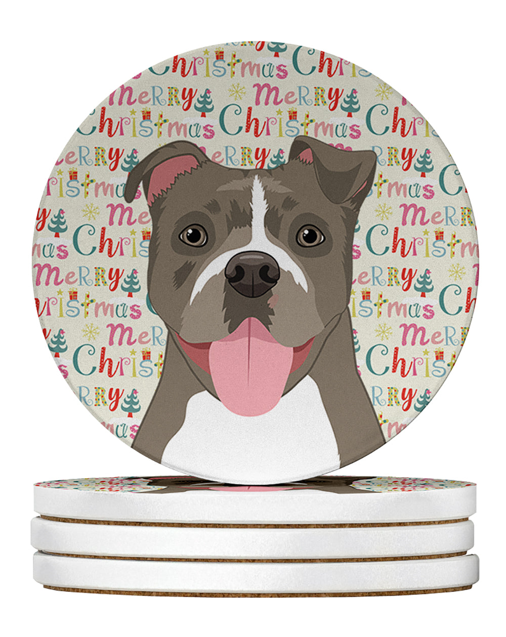 Buy this Pit Bull Blue #2 Christmas Large Sandstone Coasters Pack of 4