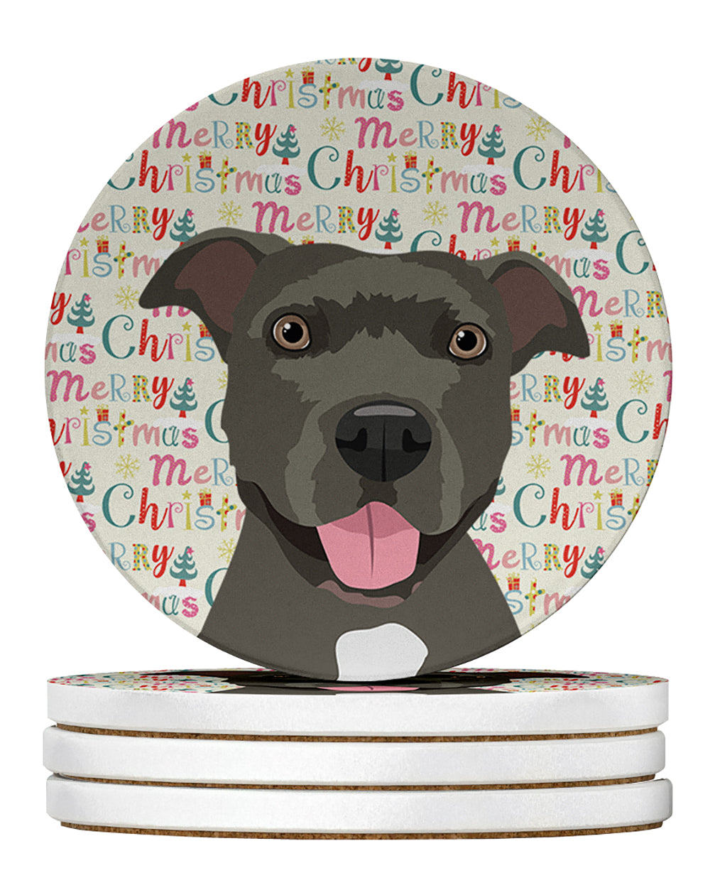 Buy this Pit Bull Blue #3 Christmas Large Sandstone Coasters Pack of 4