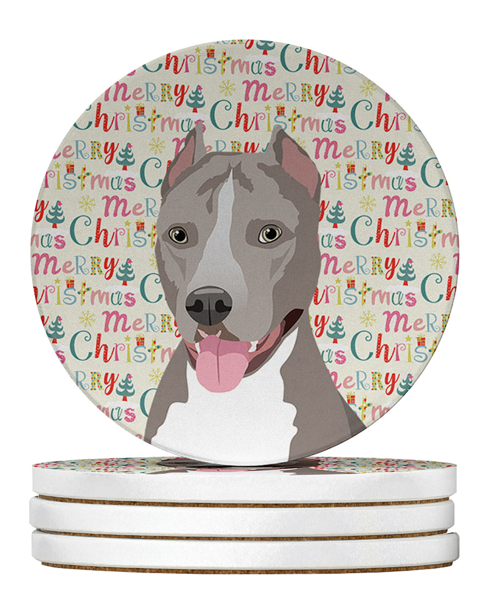 Buy this Pit Bull Blue #5 Christmas Large Sandstone Coasters Pack of 4