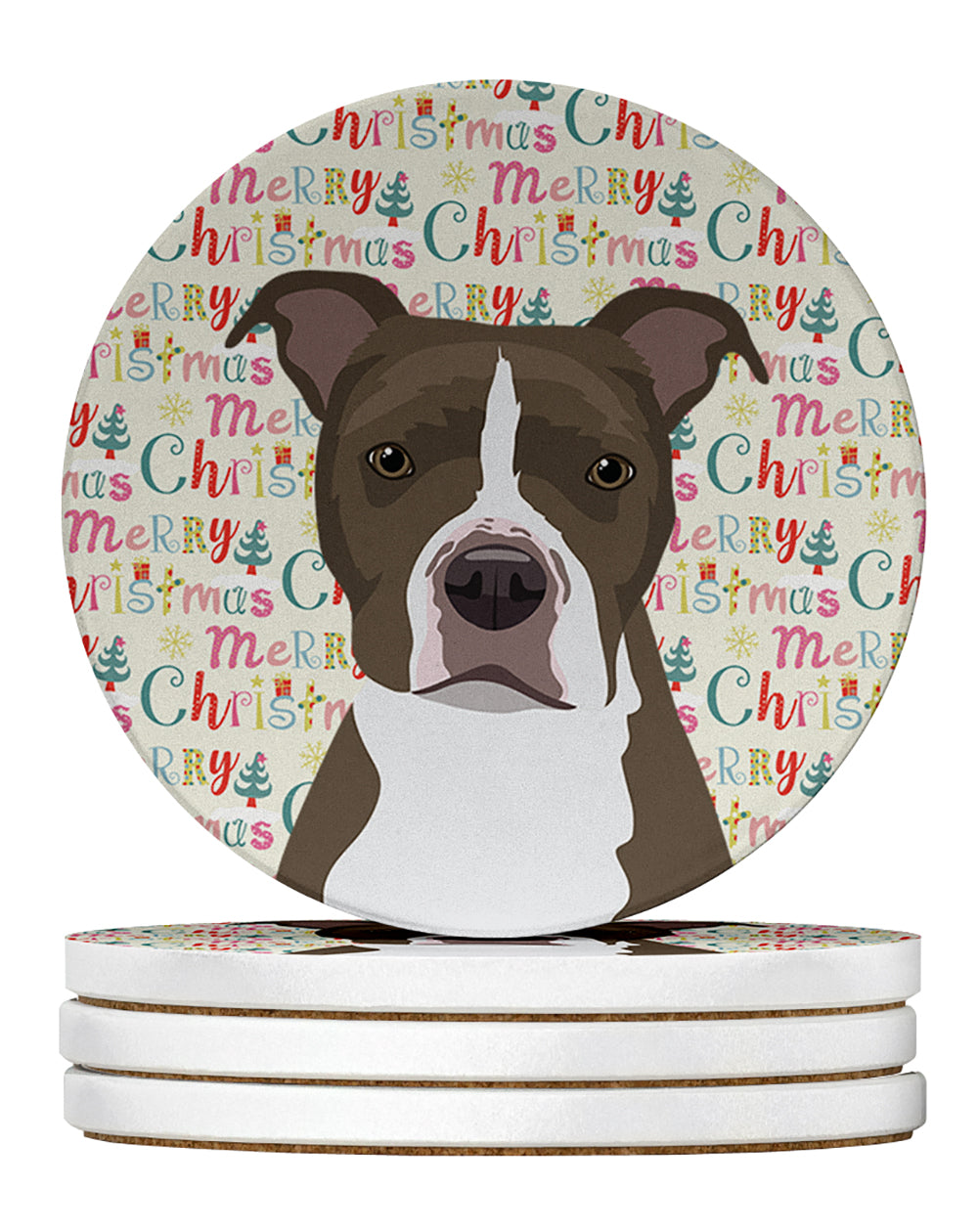Buy this Pit Bull Blue #6 Christmas Large Sandstone Coasters Pack of 4