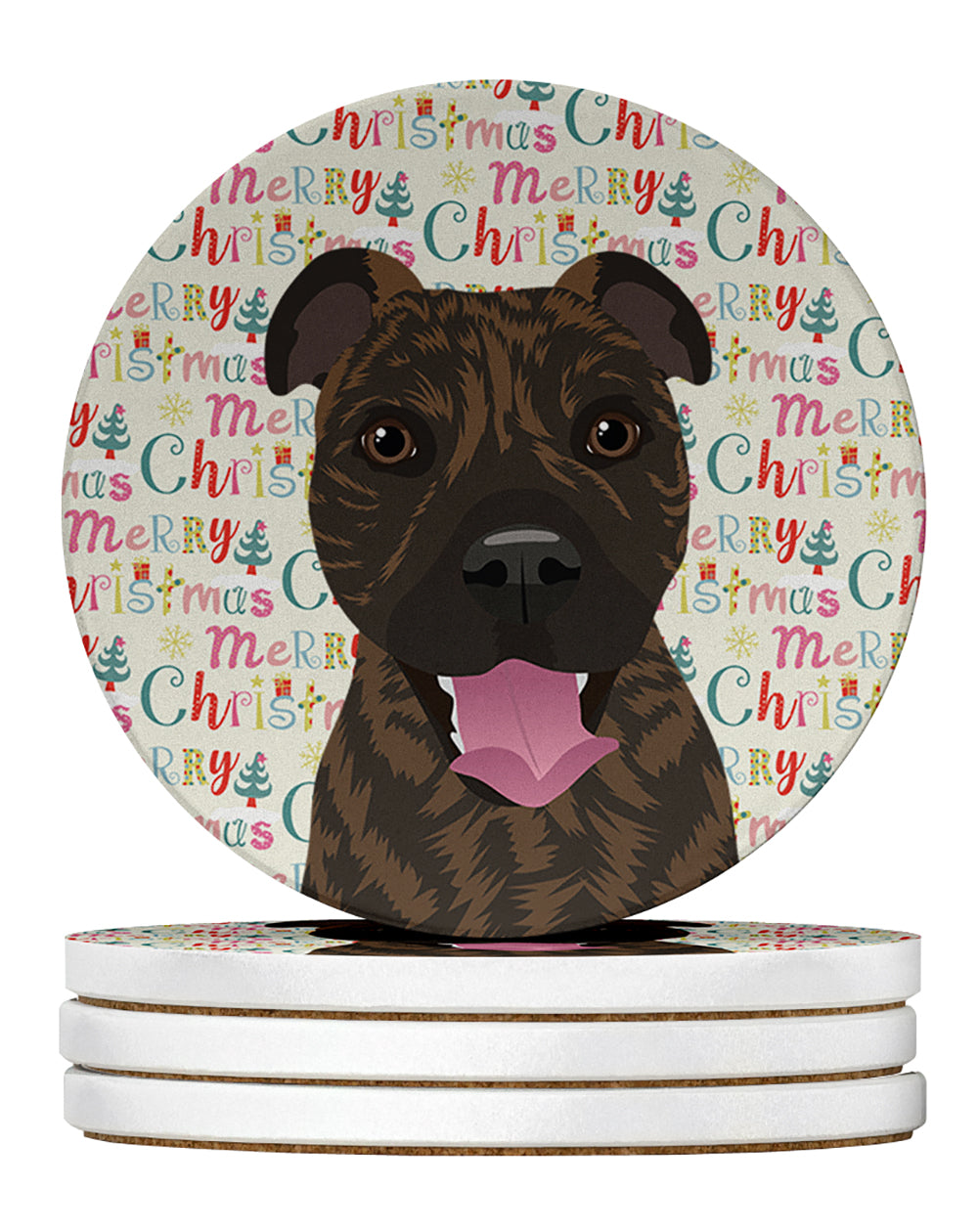 Buy this Pit Bull Brindle #1 Christmas Large Sandstone Coasters Pack of 4