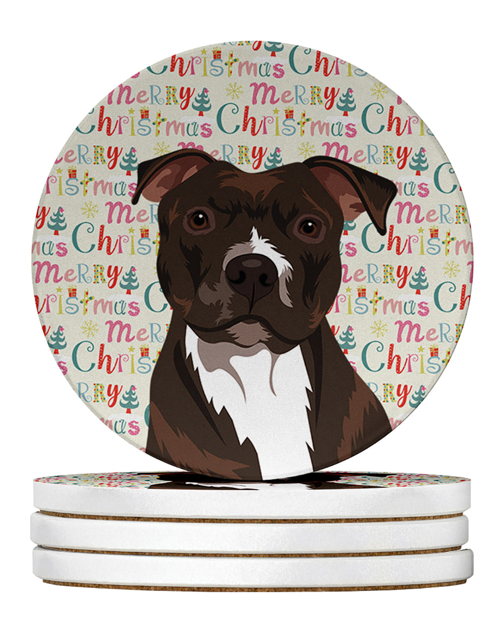Buy this Pit Bull Brindle #2 Christmas Large Sandstone Coasters Pack of 4