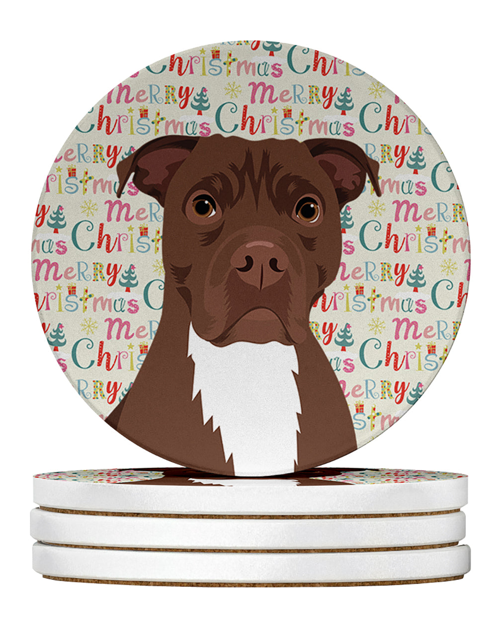 Buy this Pit Bull Chocolate Christmas Large Sandstone Coasters Pack of 4