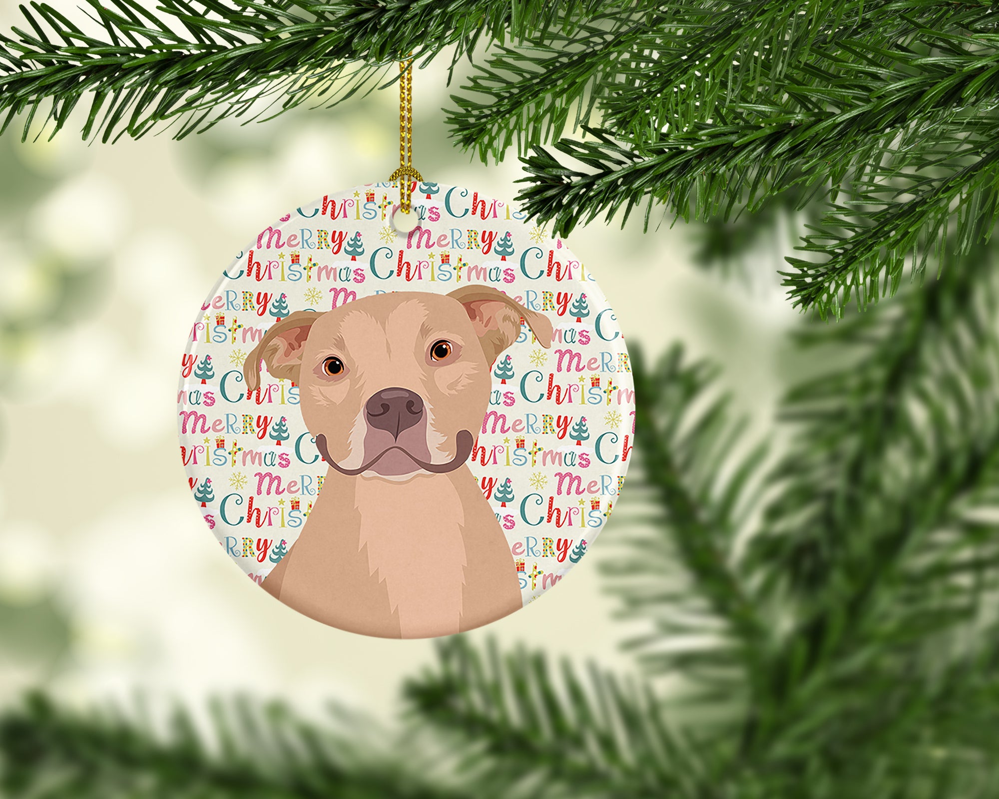 Pit Bull Fawn #1 Christmas Ceramic Ornament - the-store.com