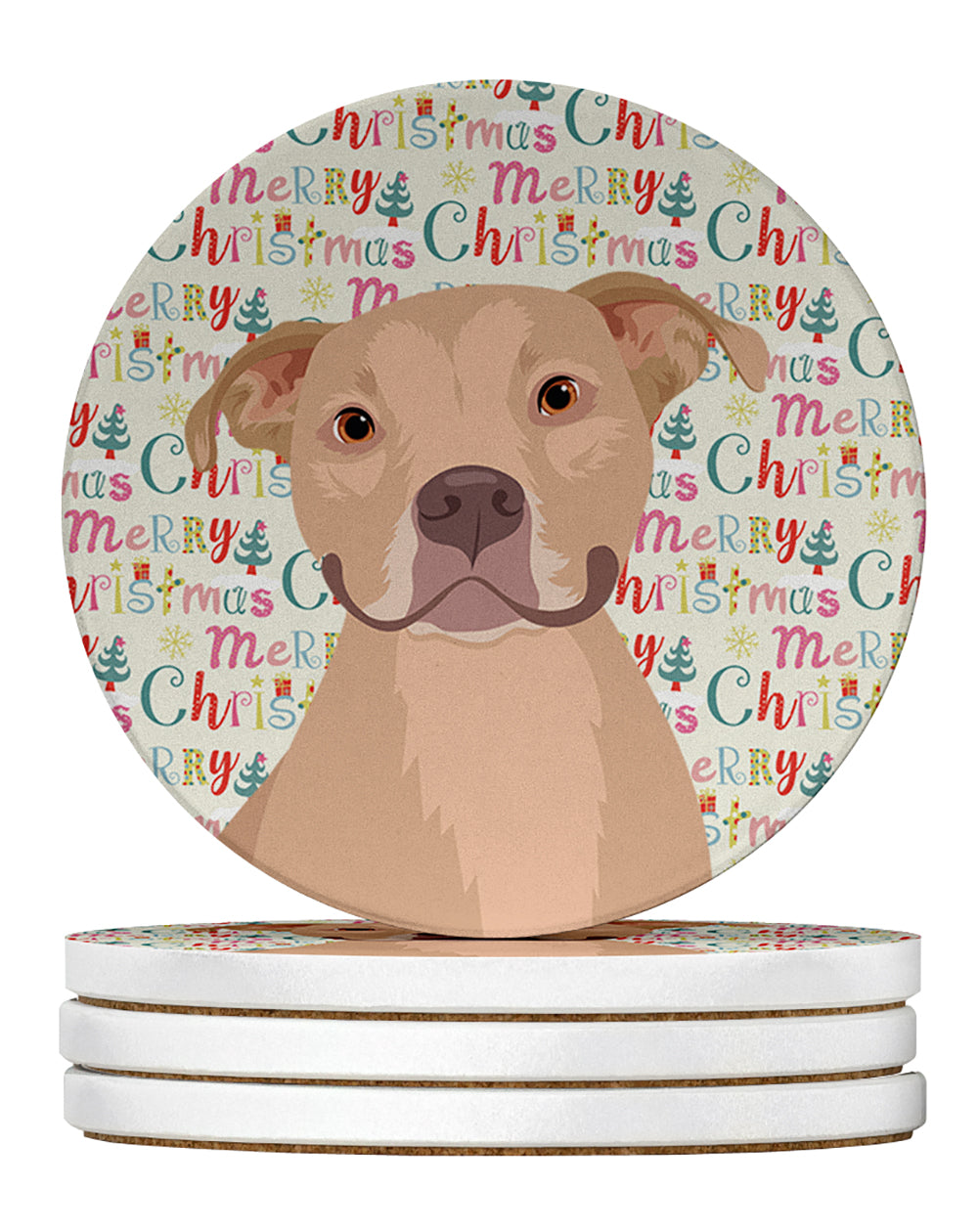 Buy this Pit Bull Fawn #1 Christmas Large Sandstone Coasters Pack of 4