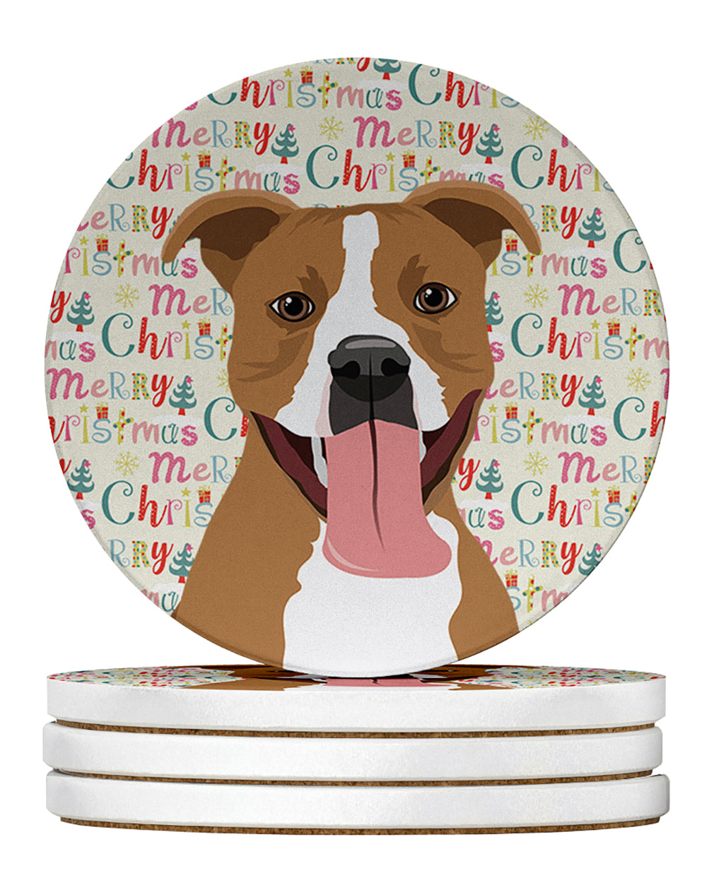 Buy this Pit Bull Fawn #2 Christmas Large Sandstone Coasters Pack of 4