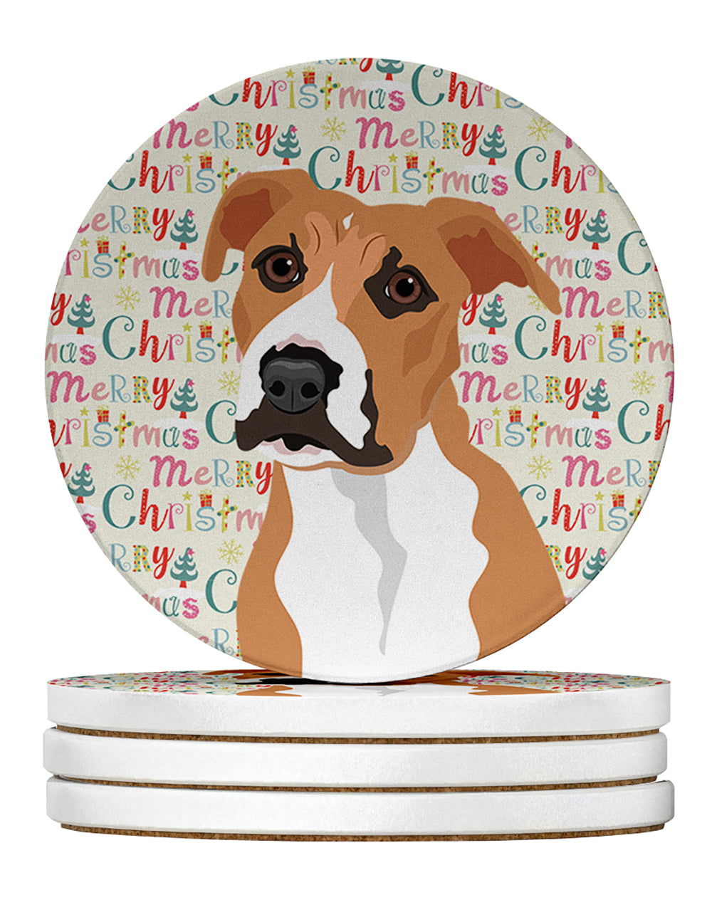 Buy this Pit Bull Fawn #3 Christmas Large Sandstone Coasters Pack of 4