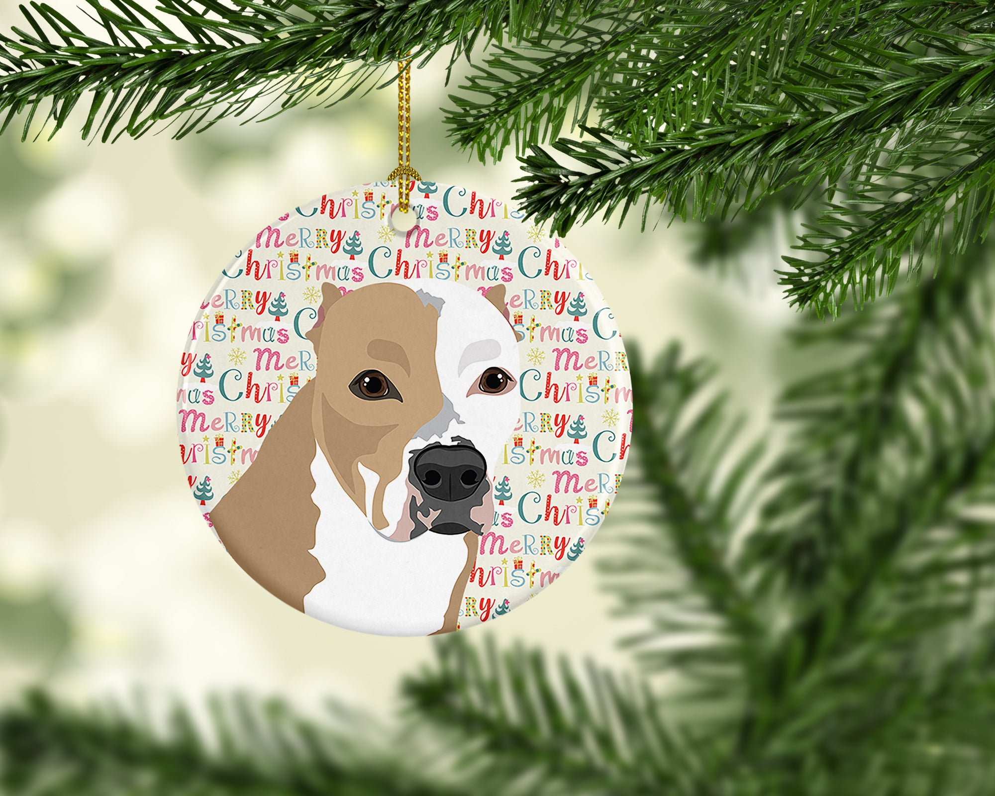 Pit Bull Fawn #4 Christmas Ceramic Ornament - the-store.com