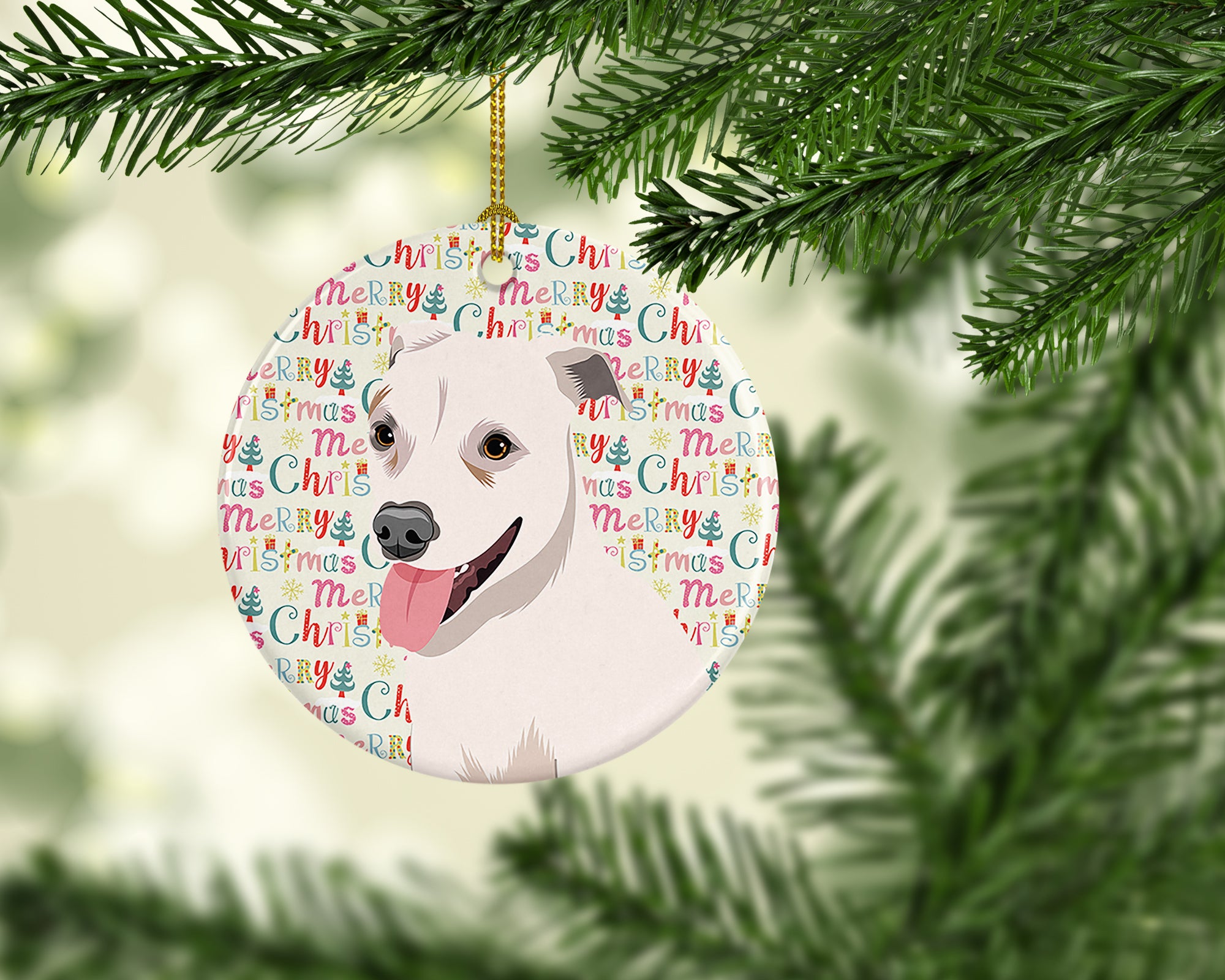 Pit Bull Puppy Christmas Ceramic Ornament - the-store.com