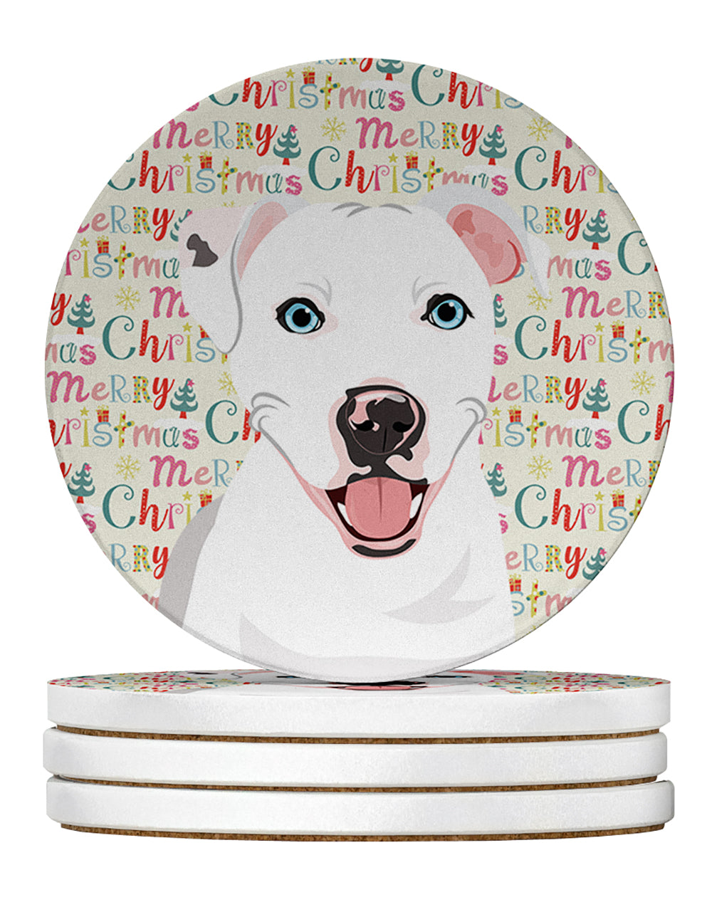 Buy this Pit Bull White #1 Christmas Large Sandstone Coasters Pack of 4