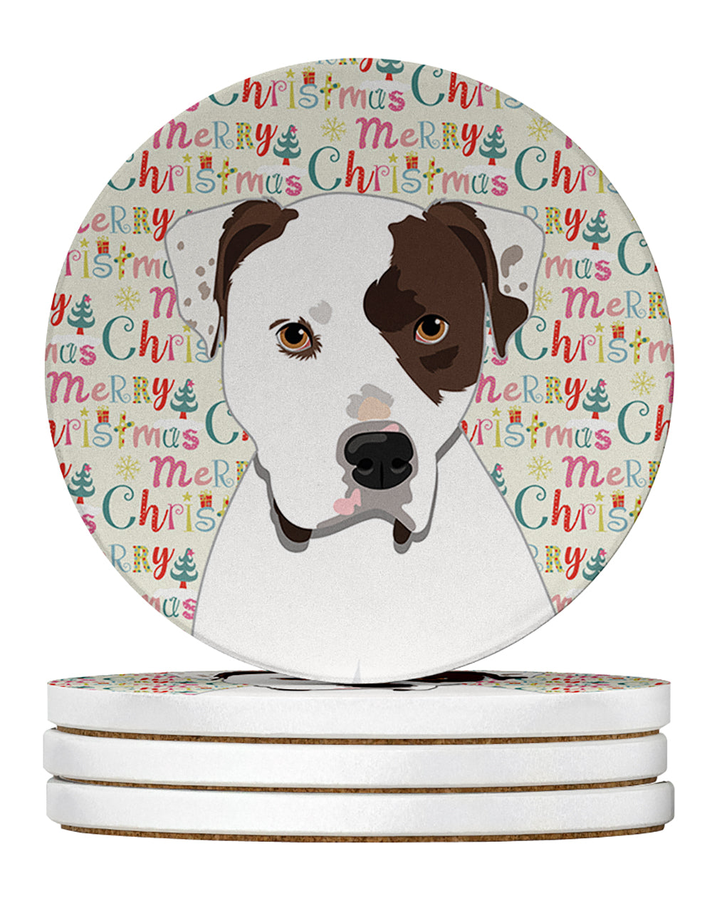 Buy this Pit Bull White #2 Christmas Large Sandstone Coasters Pack of 4