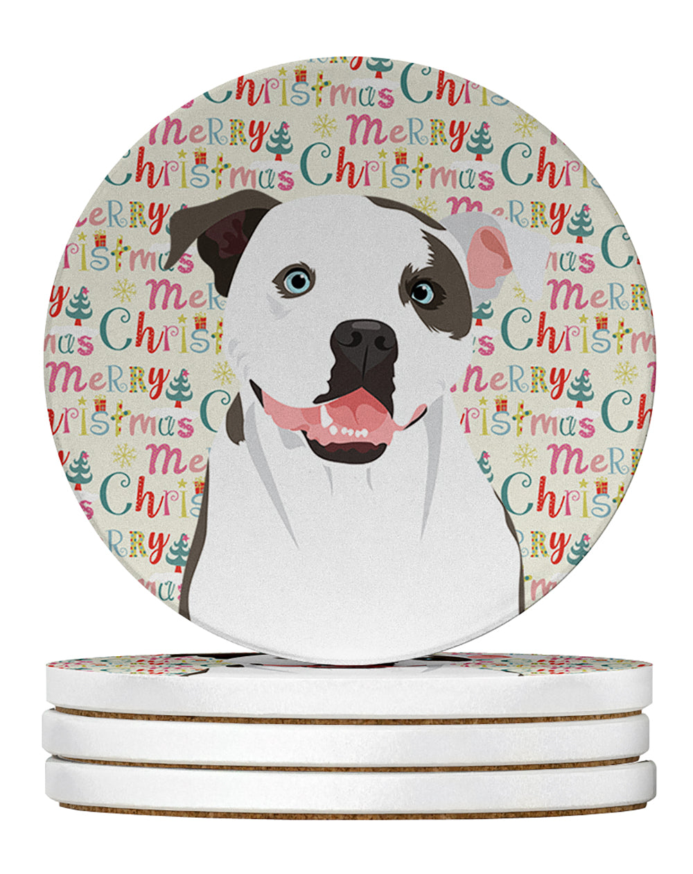 Buy this Pit Bull White #3 Christmas Large Sandstone Coasters Pack of 4