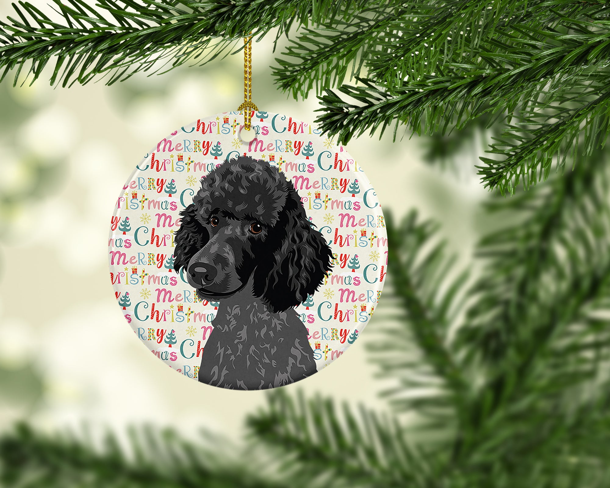 Poodle Standard Black Christmas Ceramic Ornament - the-store.com