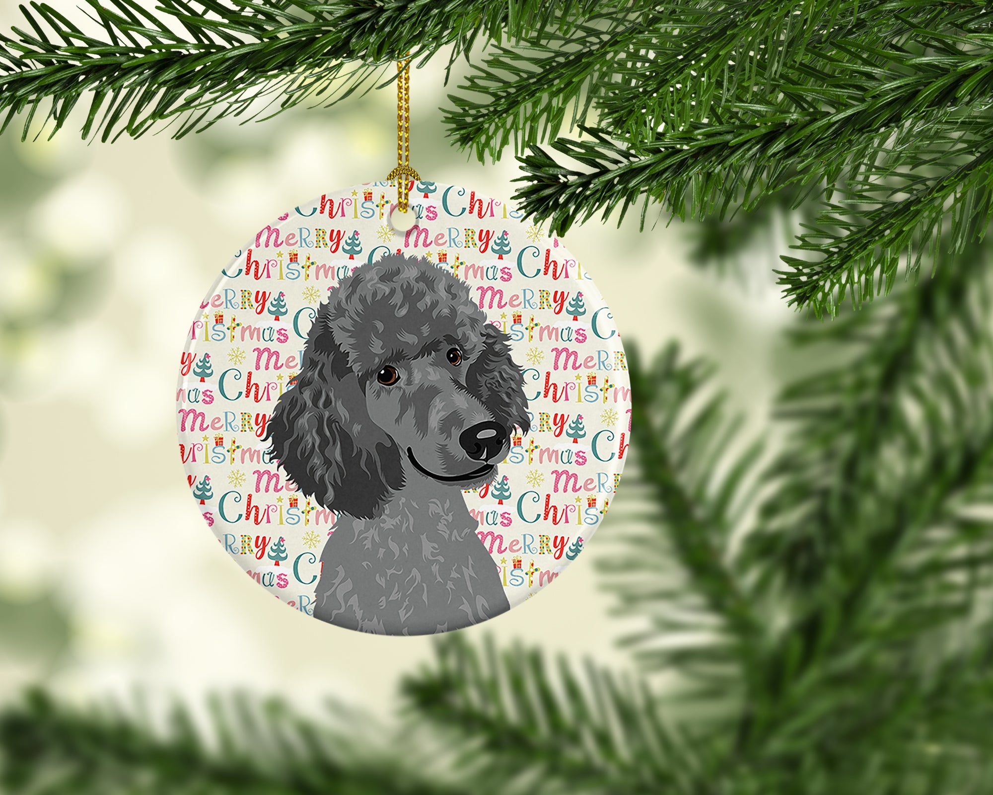 Poodle Standard Gray Christmas Ceramic Ornament - the-store.com