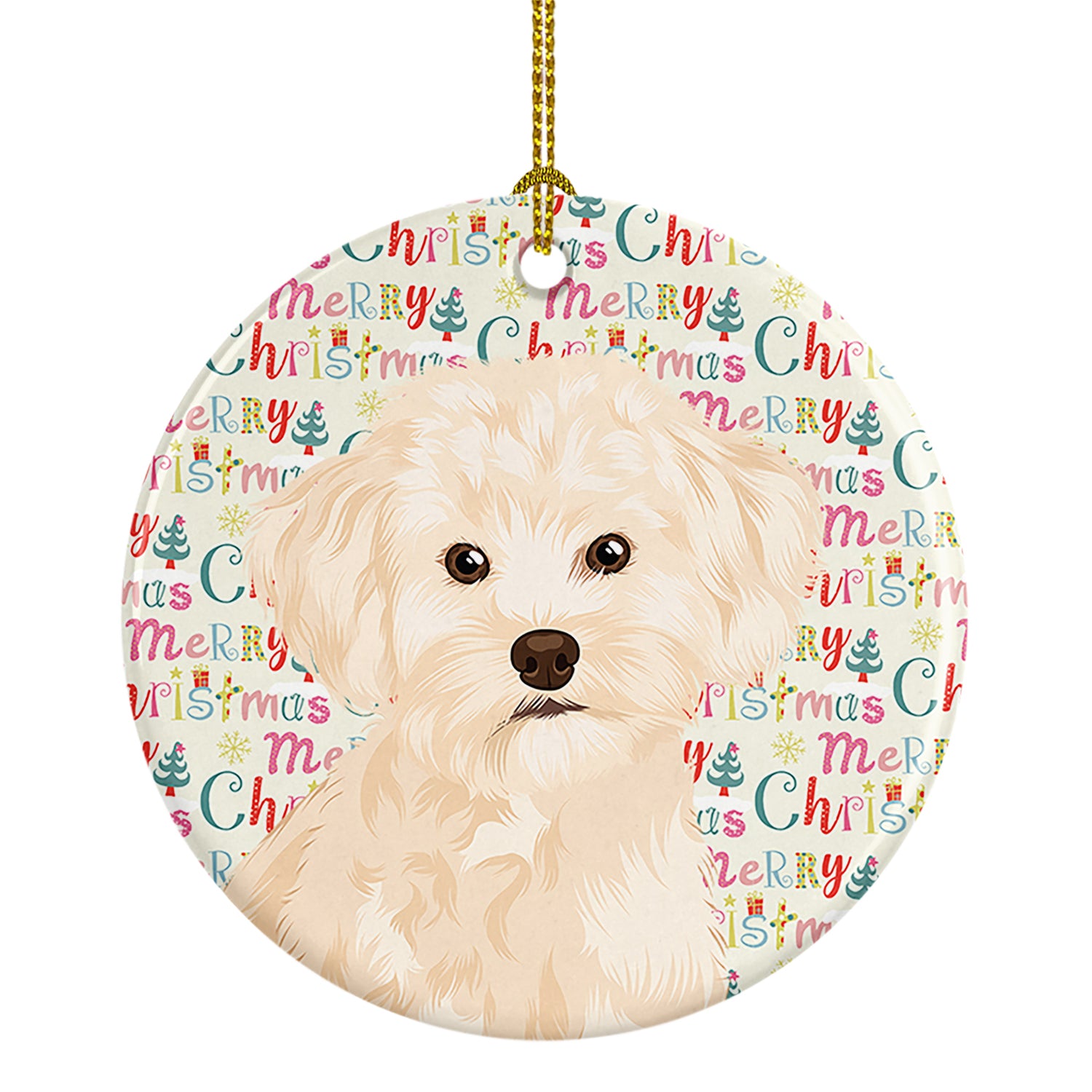 Buy this Poodle Toy Cream Christmas Ceramic Ornament