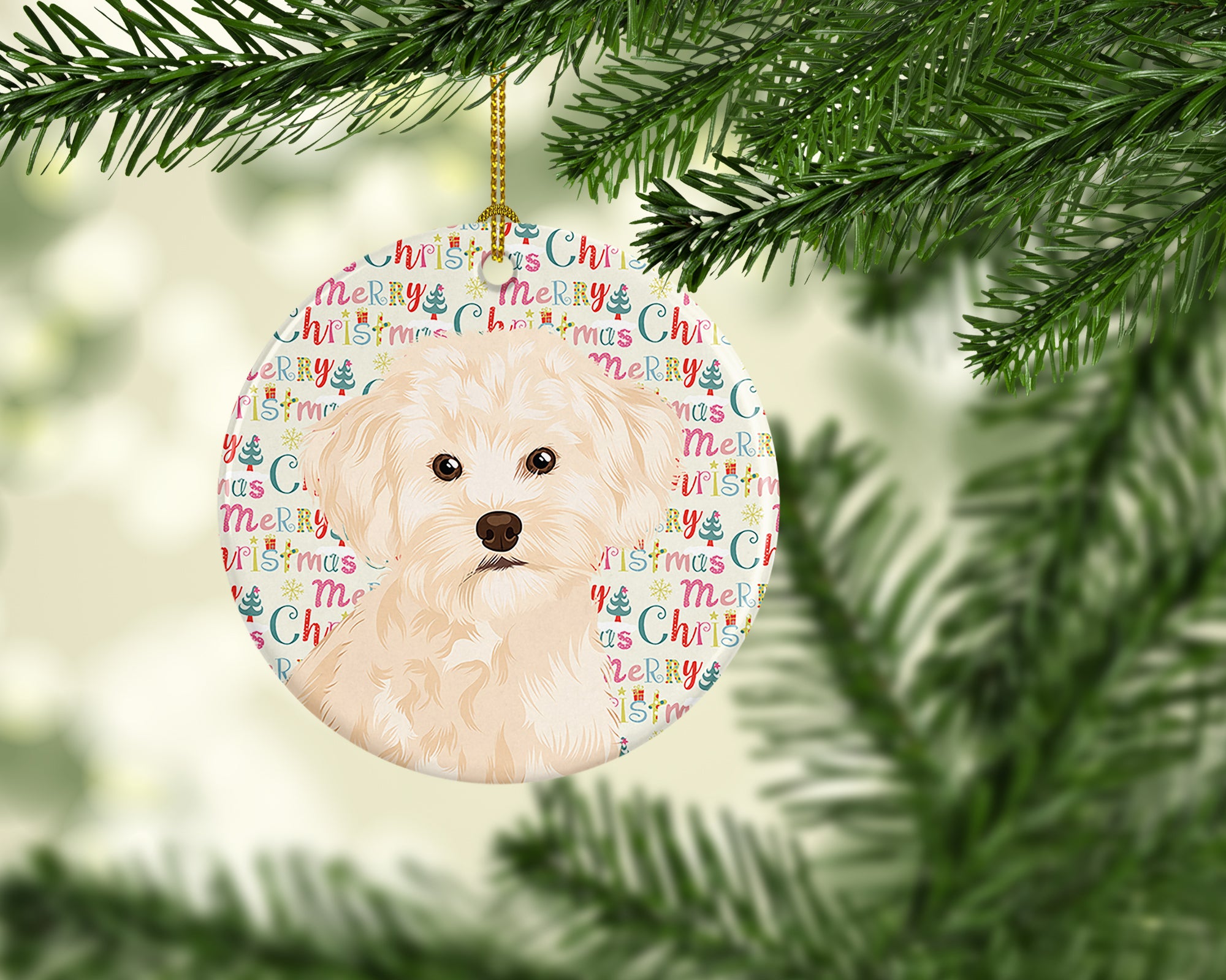 Buy this Poodle Toy Cream Christmas Ceramic Ornament